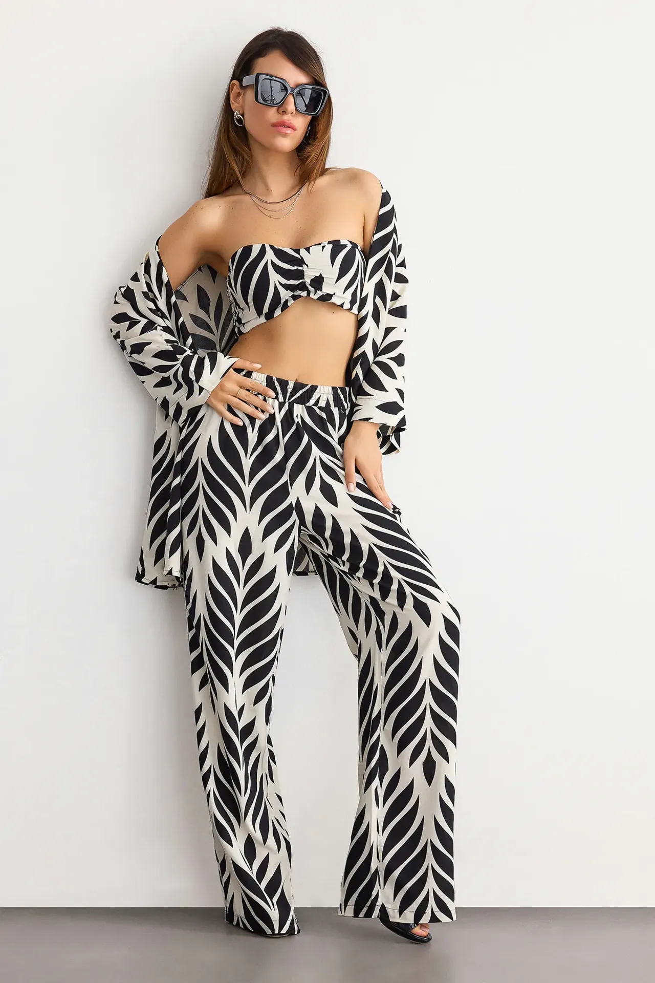 Patterned Cardigan & Top Set