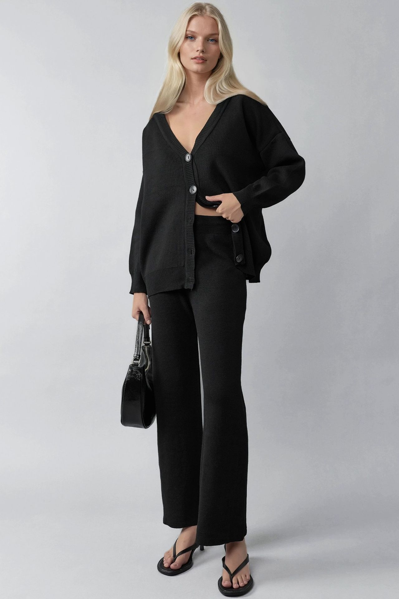 MY FASHION V-Neck Cardigan and Wide Leg Pants Knitwear Set 3