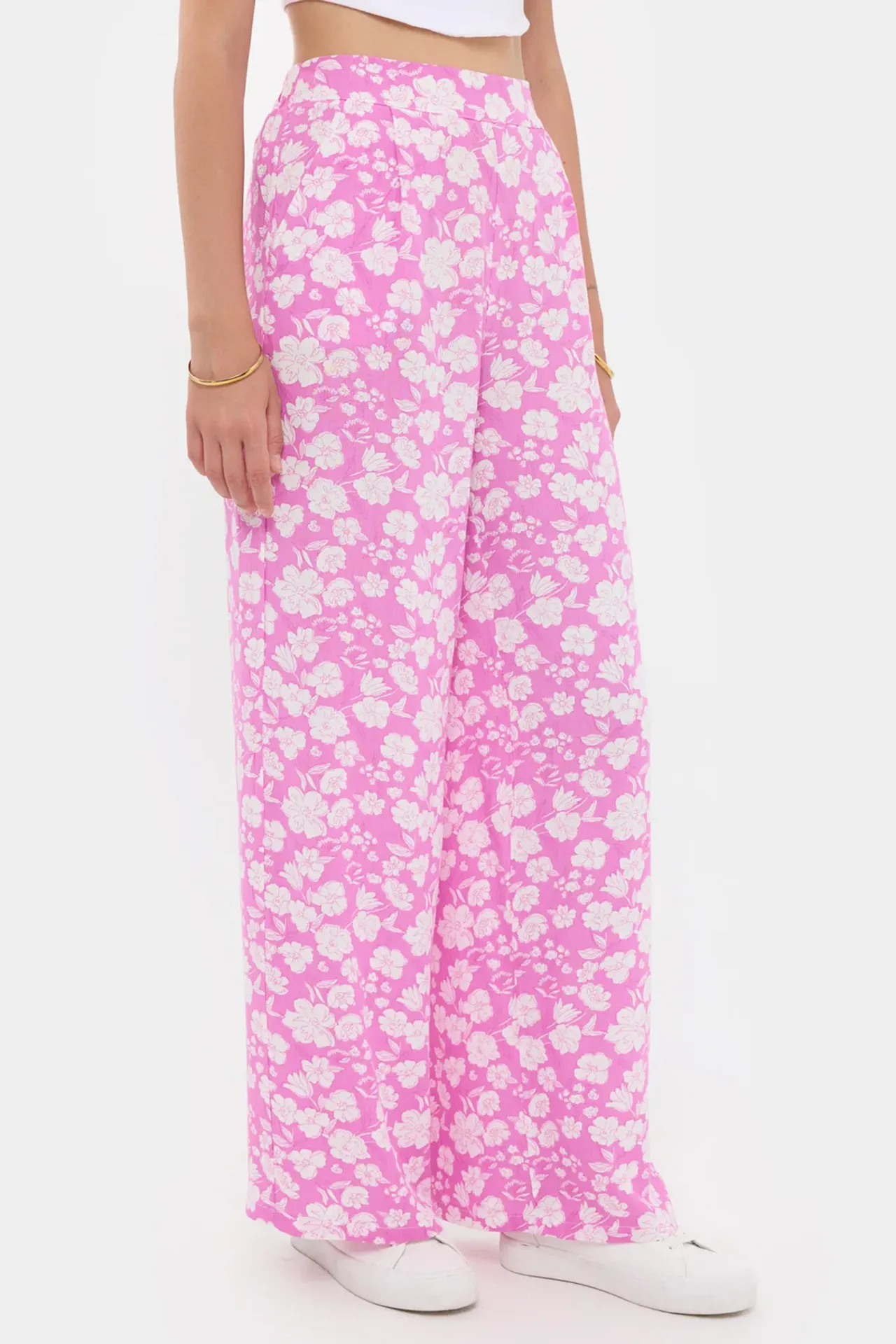 High-Waisted Floral Trousers