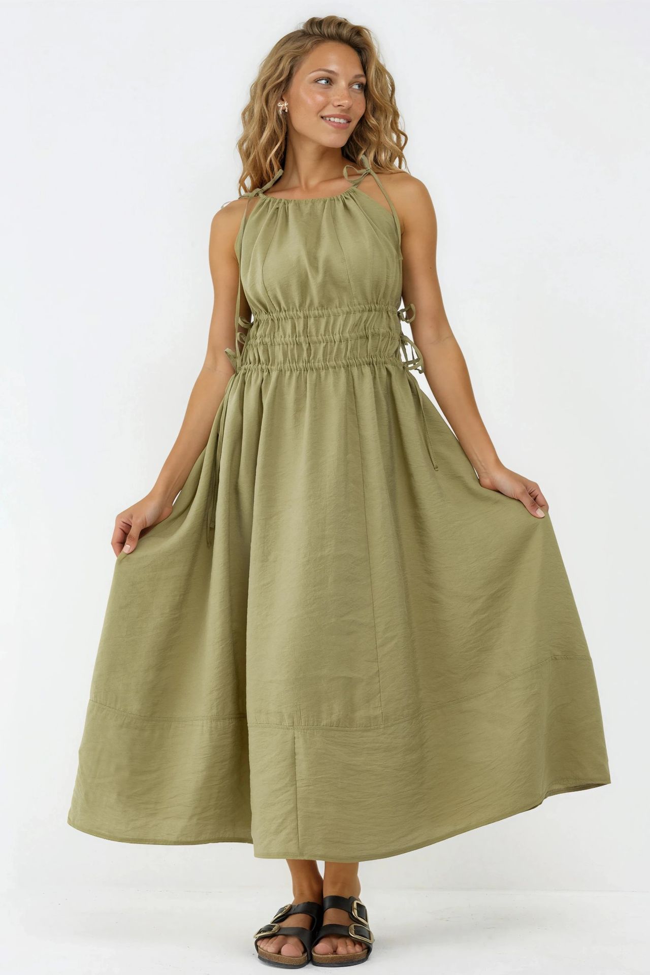 BUSEM Ruched Strap Midi Dress 1