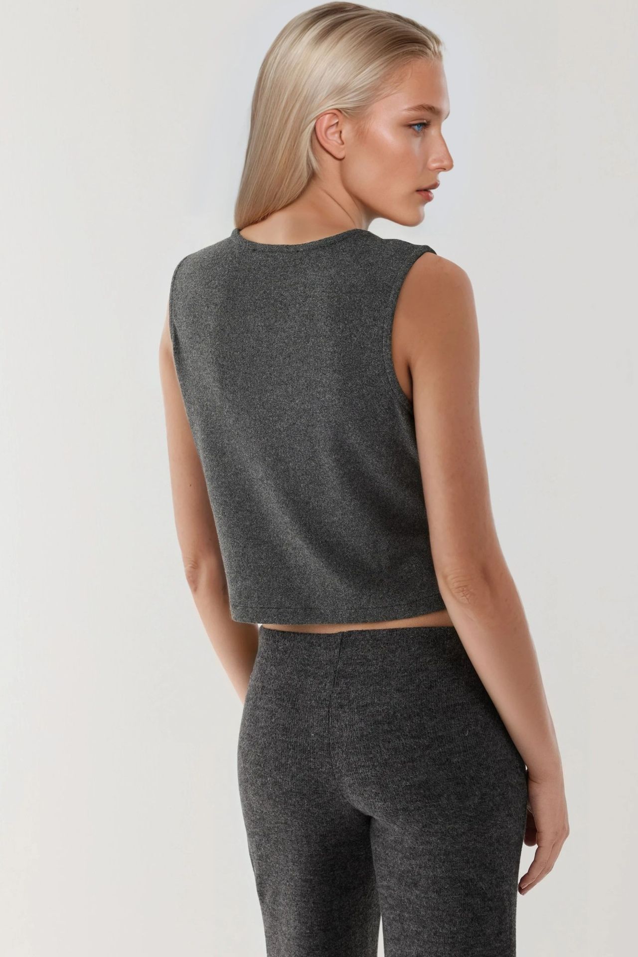 Textured Crew Neck Sleeveless Waistcoat with Button Detail 3