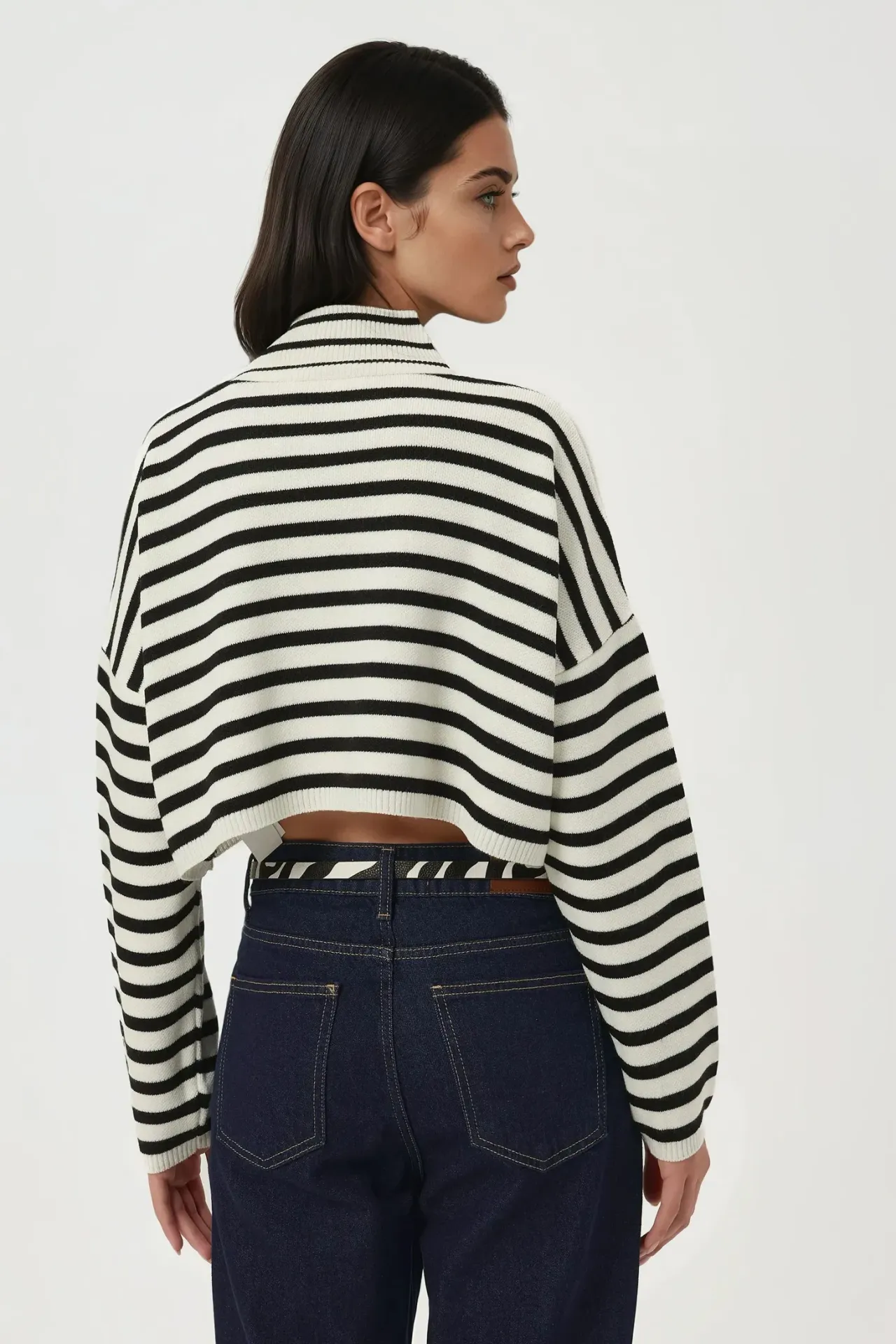 Striped Cropped Oversized Turtleneck Sweater 6