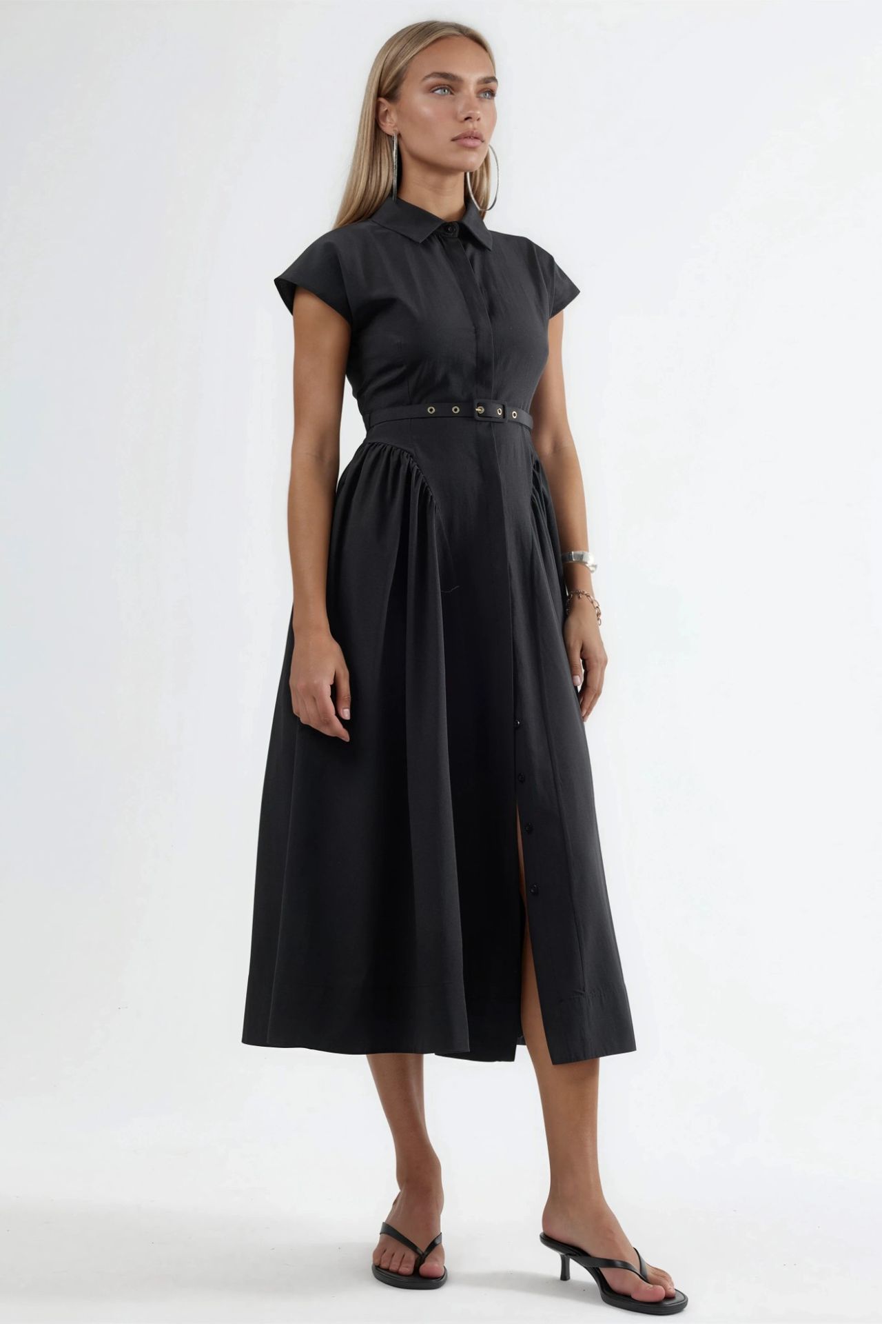 BUSEM Belted Midi Dress with Shirt Collar 4