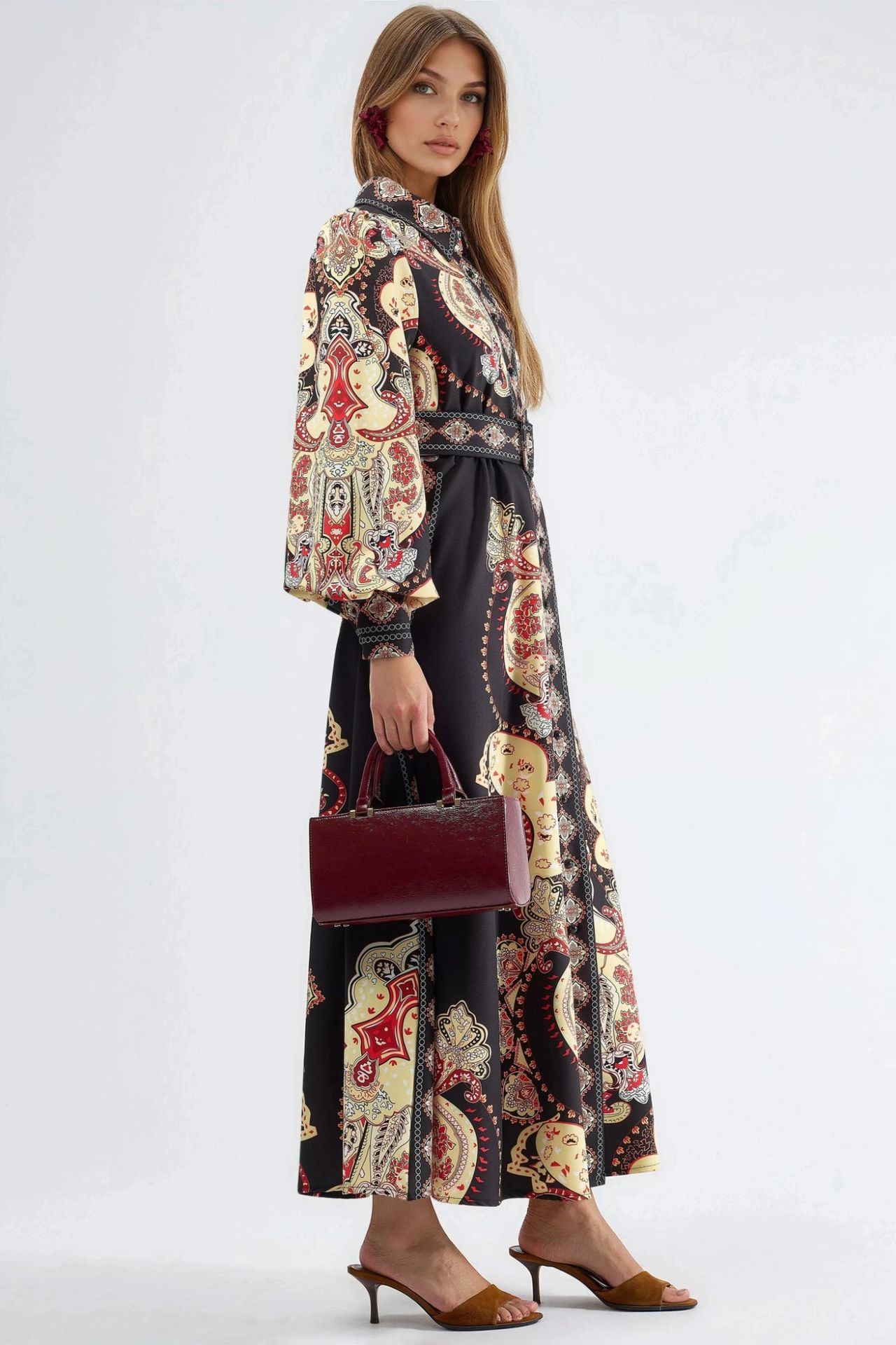 MSN Patterned Maxi Dress with Belt 6