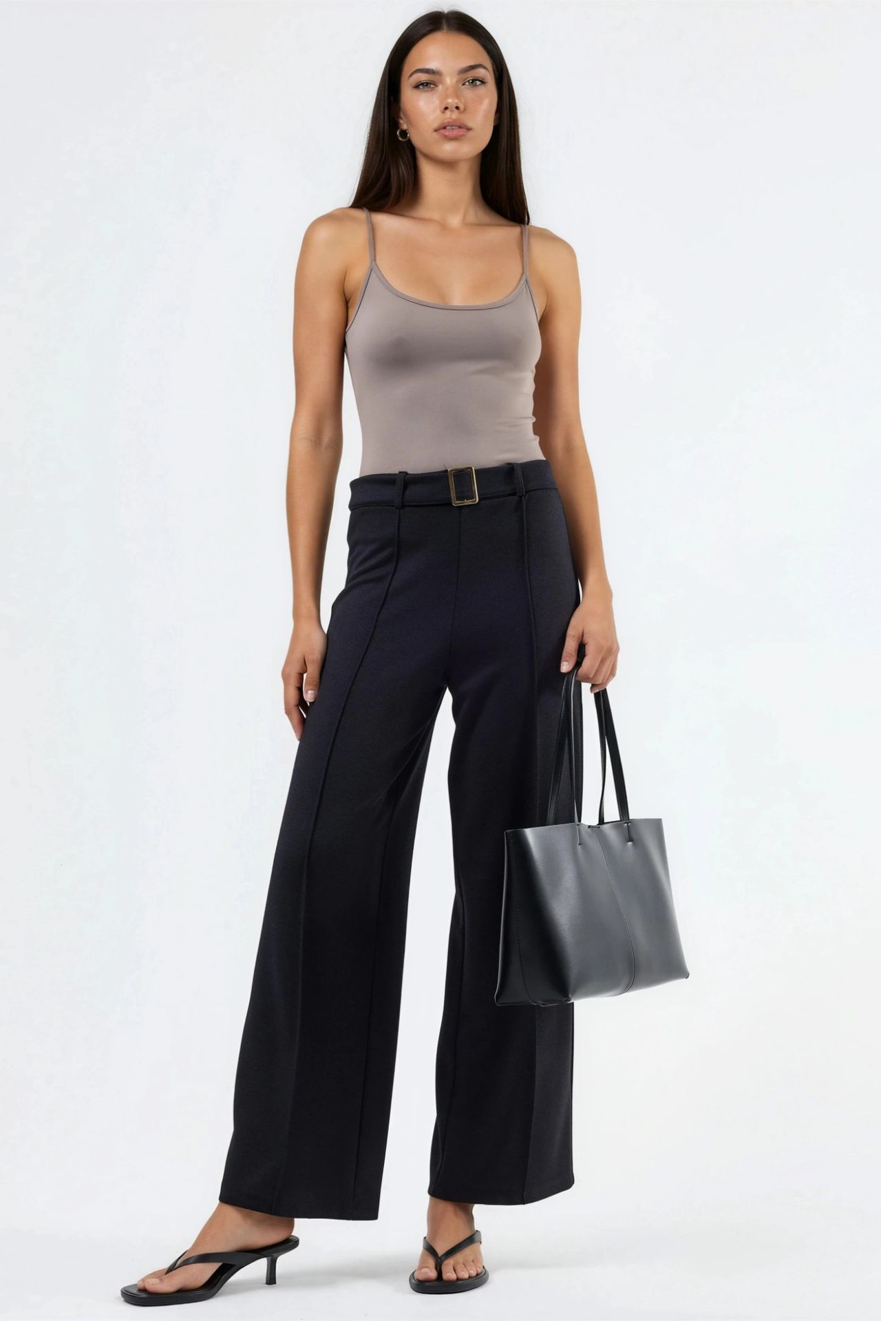 BUSEM High Waist Belted Straight Leg Pants