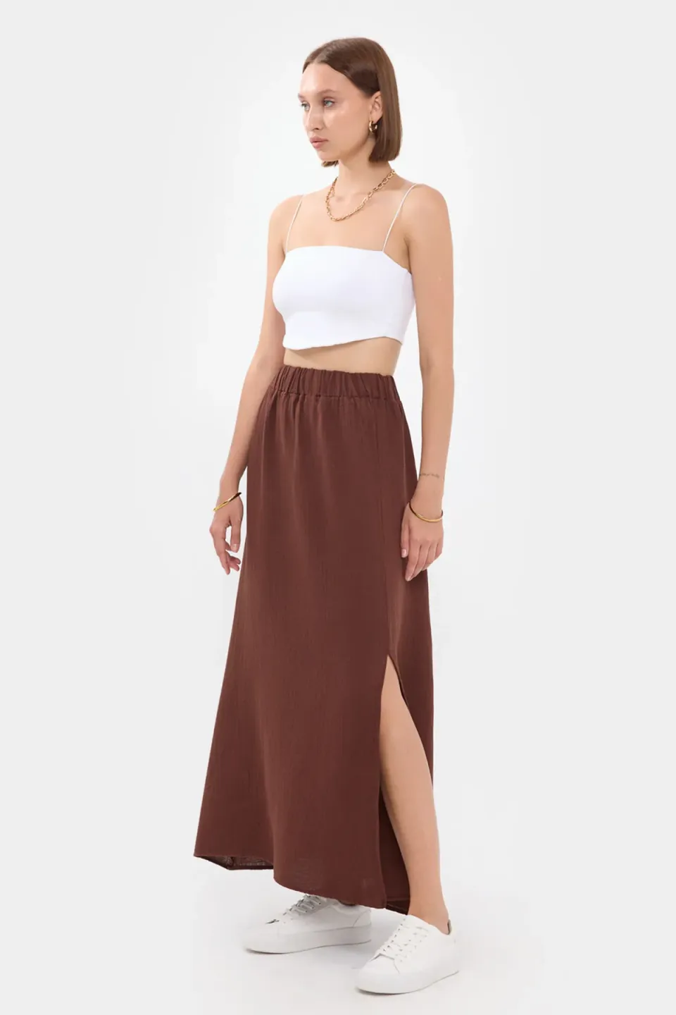 Solid Maxi Skirt with Slit
