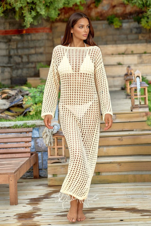 100% Cotton Cut-Out Maxi Knitwear Beach Dress