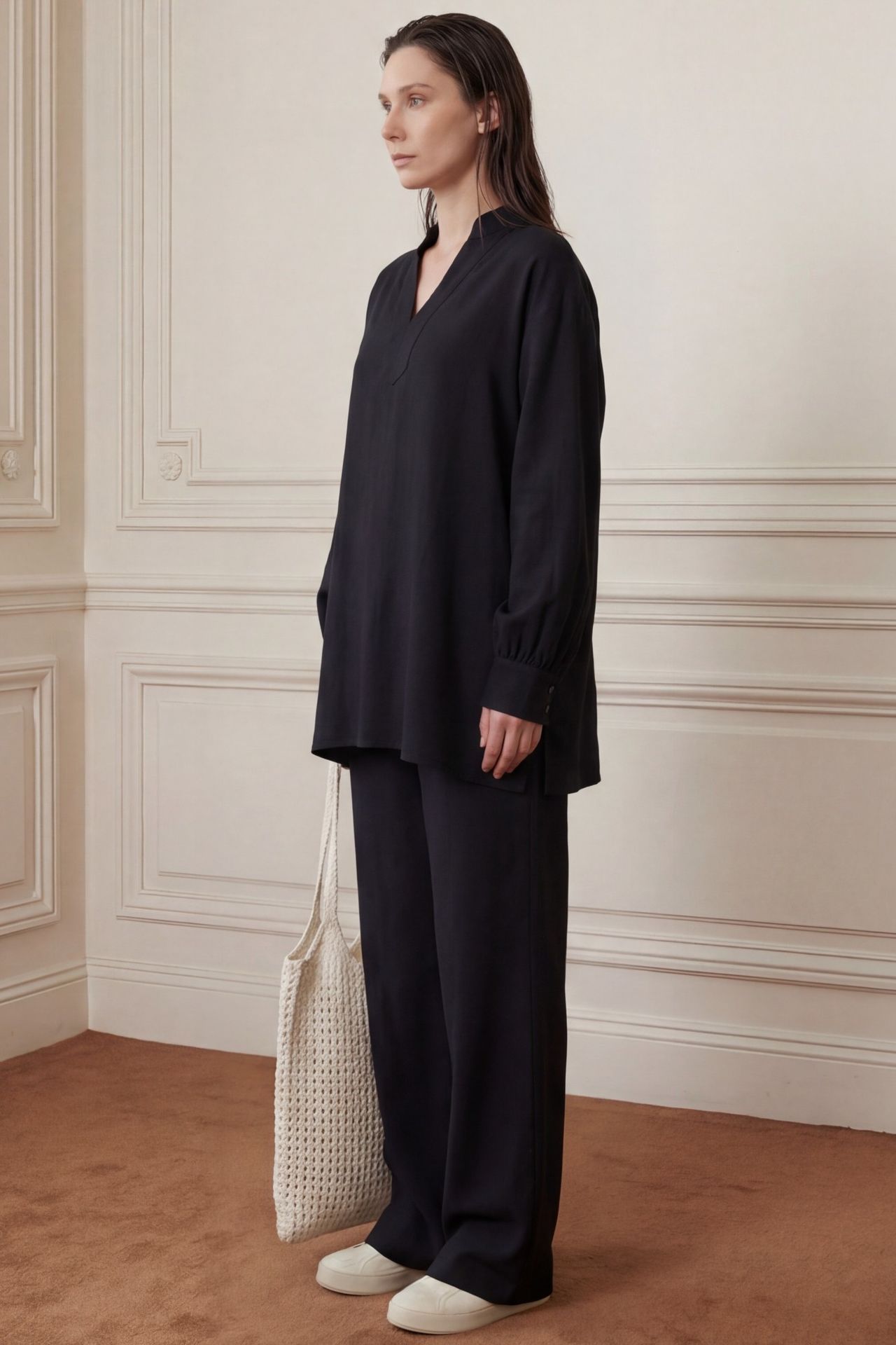 MY FASHION V-Neck Blouse & Wide Leg Pants Muslin Two-Piece Set 2