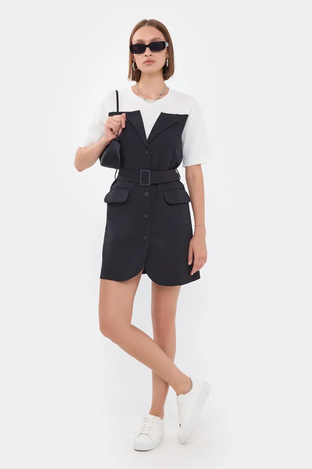 Short Sleeve Round Neck Mini Dress with Pocket