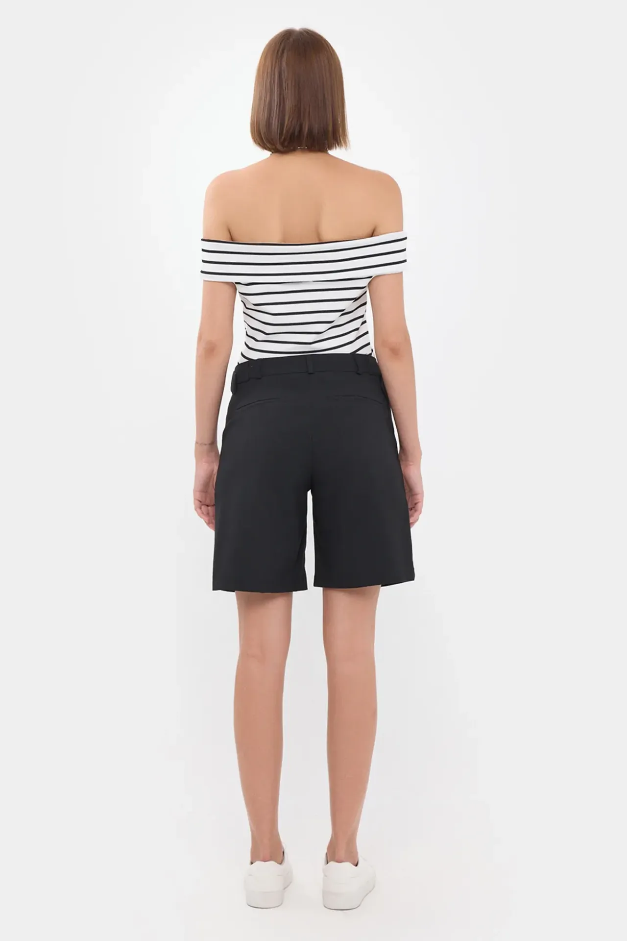 High-Waist Woven Bermuda Shorts