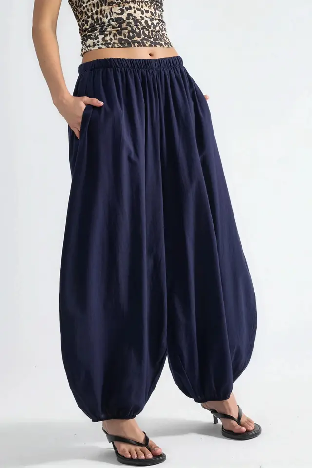 BUSEM Elastic Waist Balloon Pants with Pockets