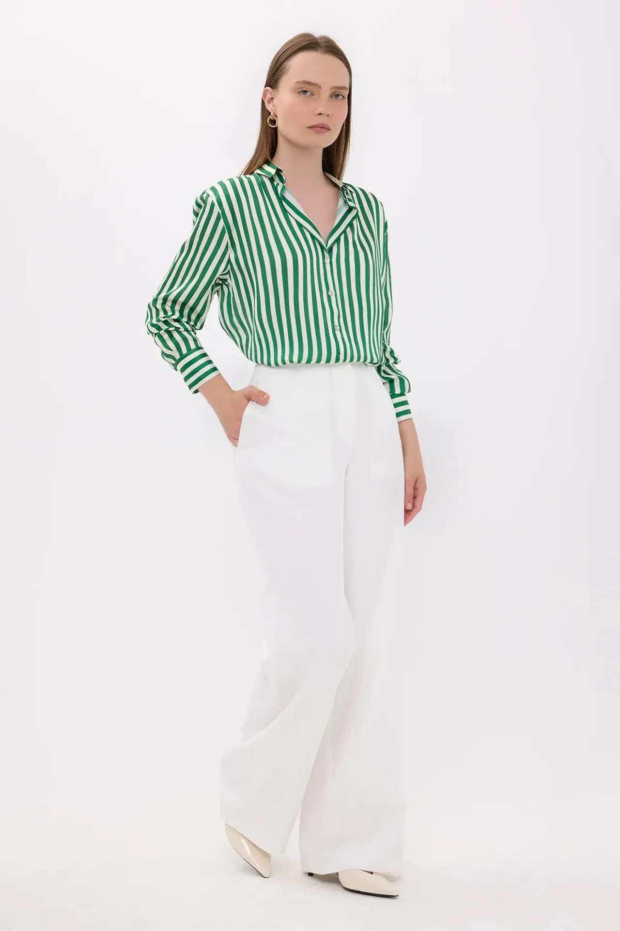 Striped Long Sleeve Satin Shirt