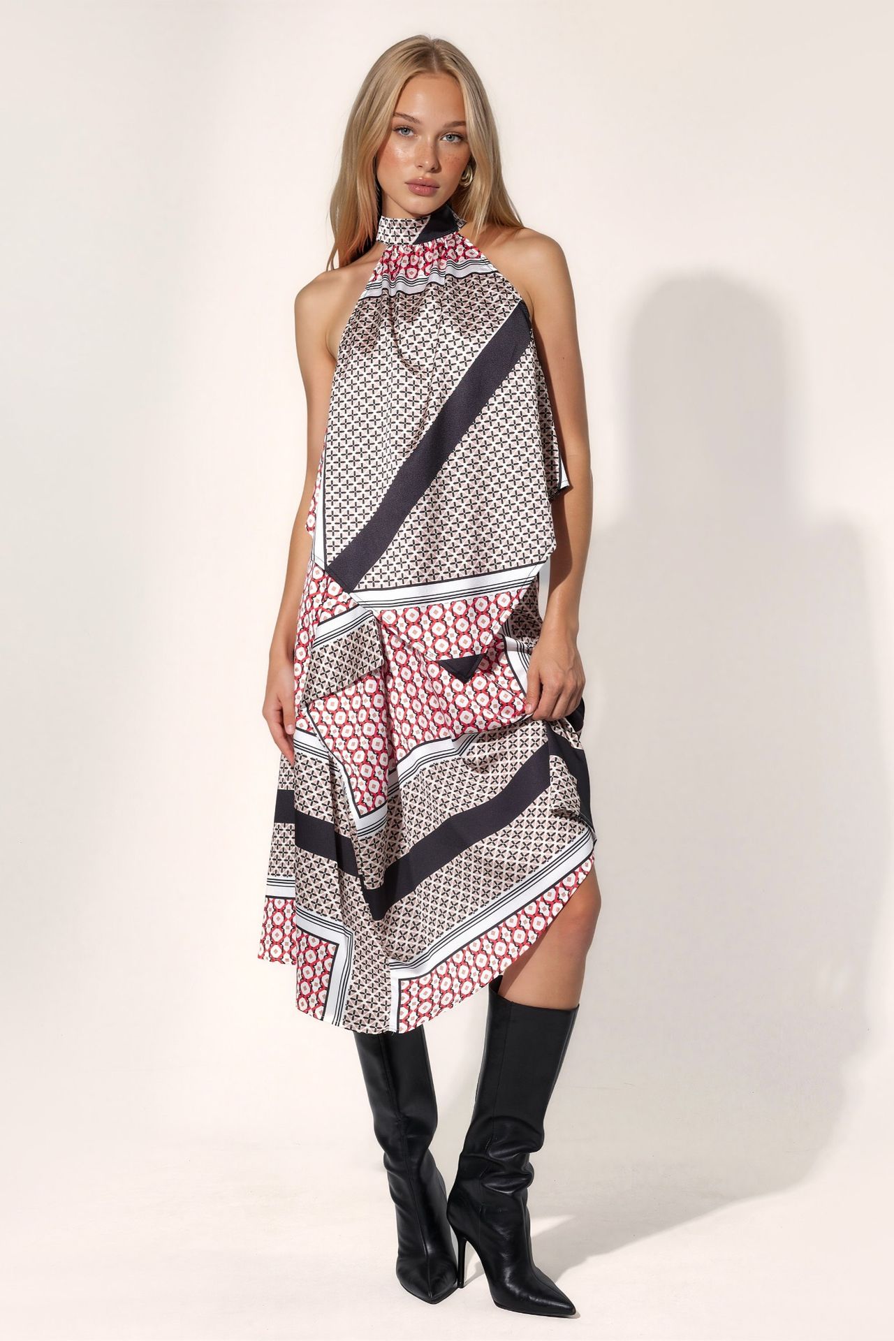 Patterned Satin Midi Skirt 5