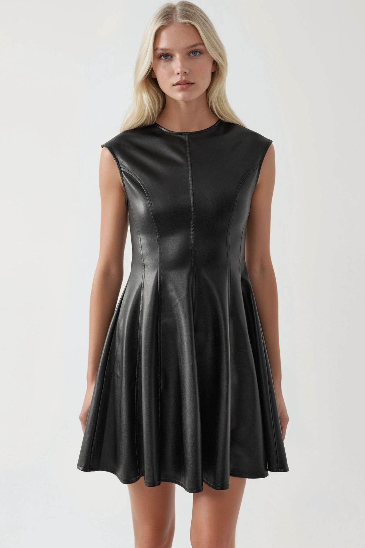 BUSEM Faux Leather Fitted Mini Dress with Zipper 8