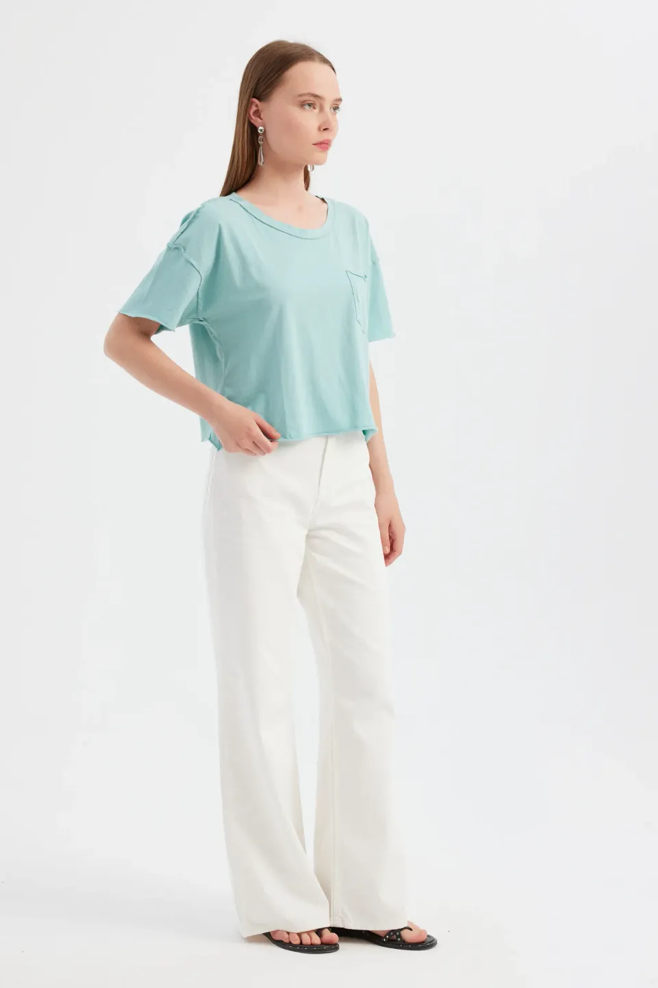 Basic Woven Round Neck Short Sleeve T-Shirt