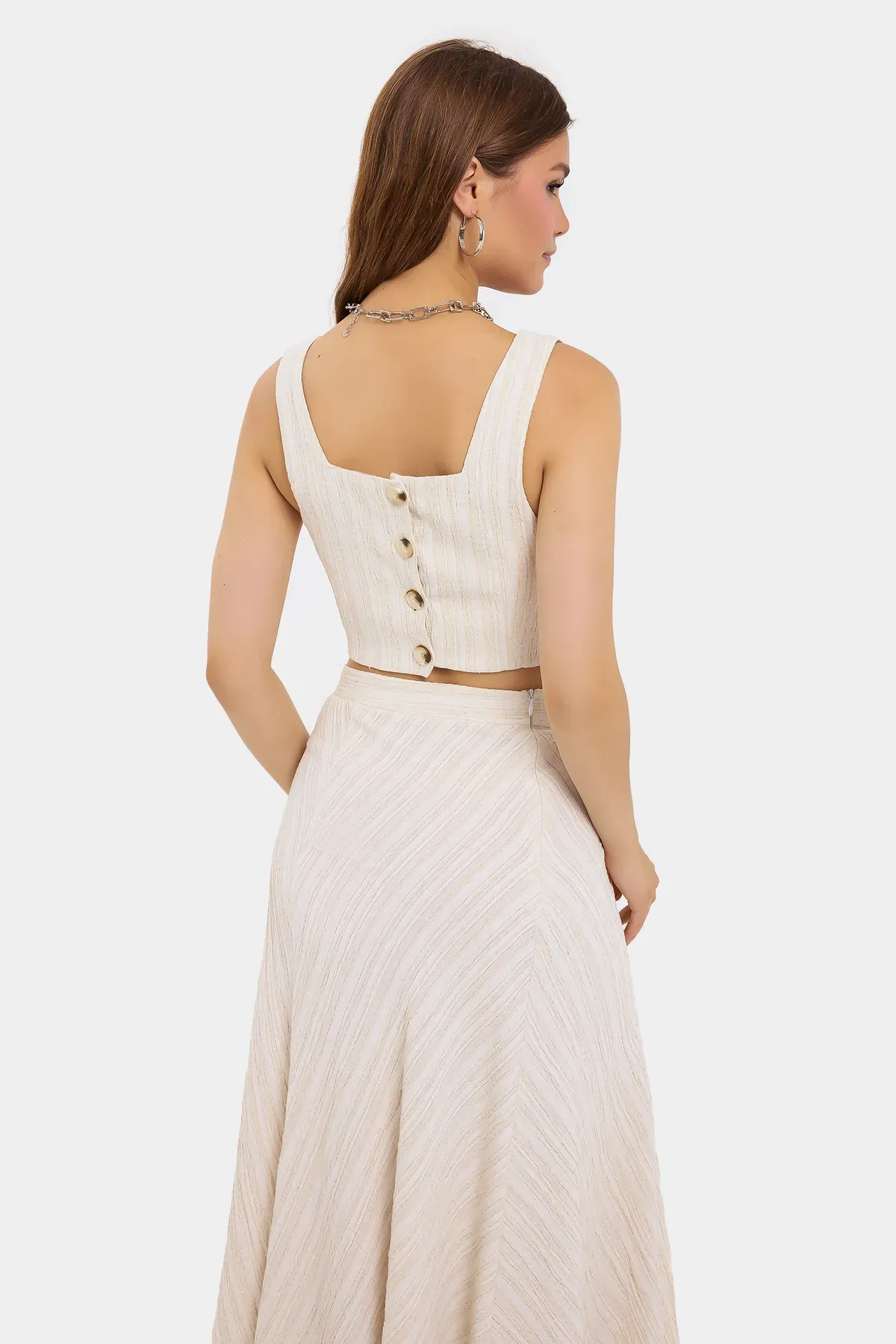 Square Neck Sleeveless Coords Set with Button Detail 2