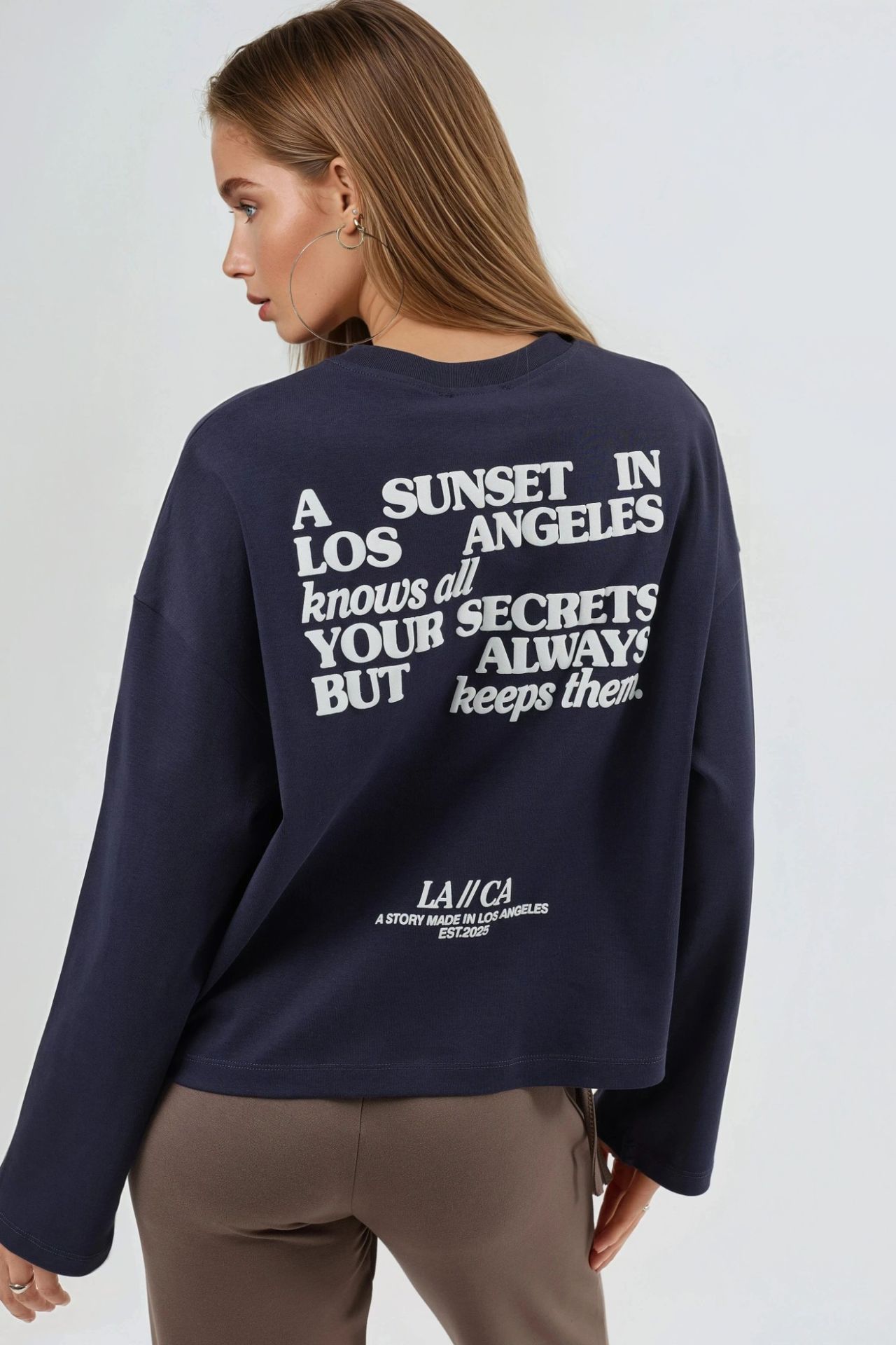 BUSEM Relaxed Fit Long Sleeve Crew Neck Back Printed Top 1