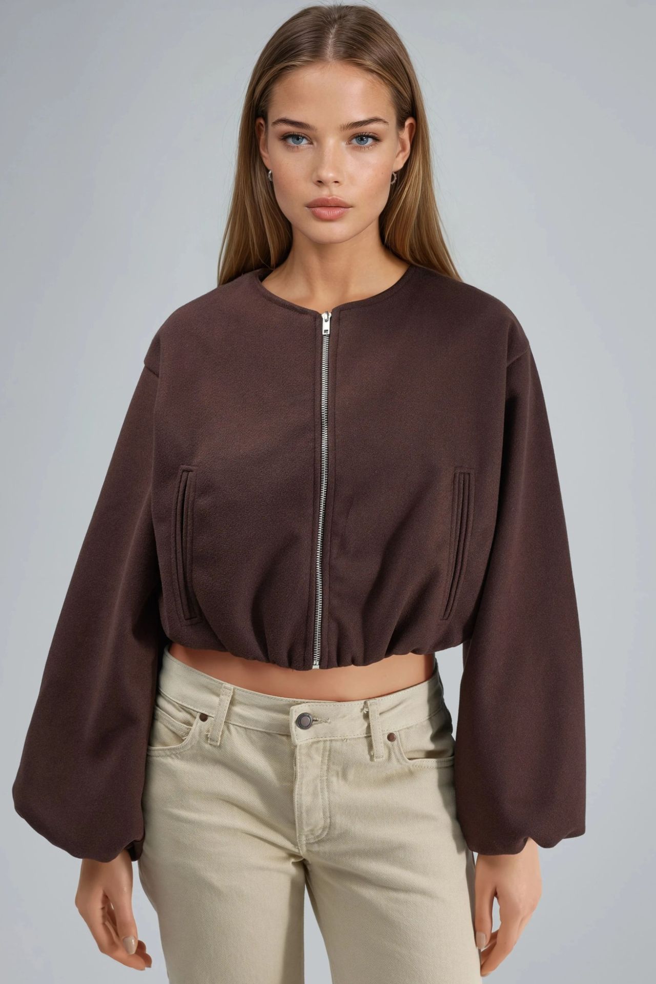 BUSEM Crop Gabardine Jacket with Zipper and Pocket 8