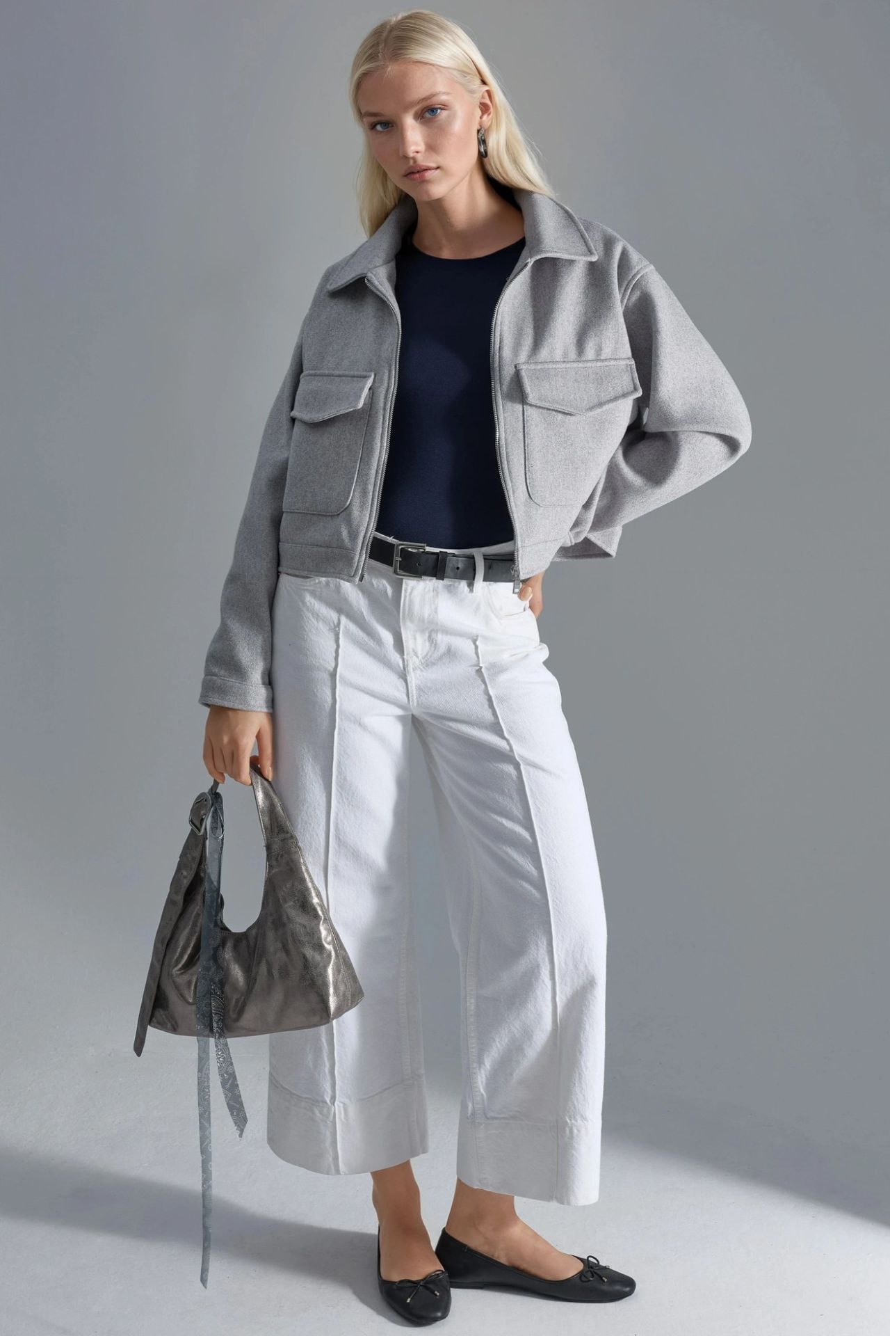 BUSEM Crop Gabardine Jacket with Zipper and Pocket 5
