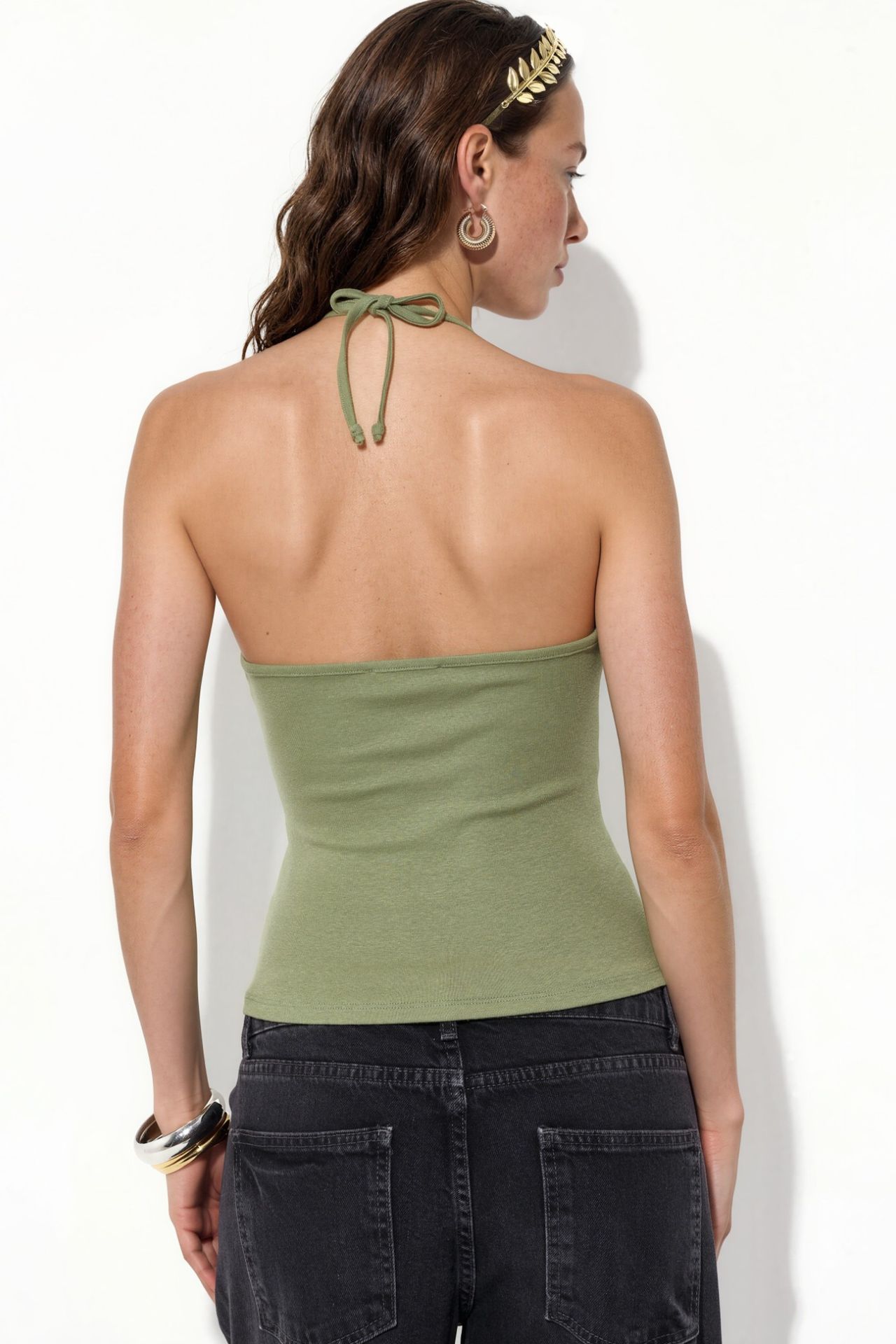 BUSEM Slim Fit Halter Yaka Jarse Bluz 3
