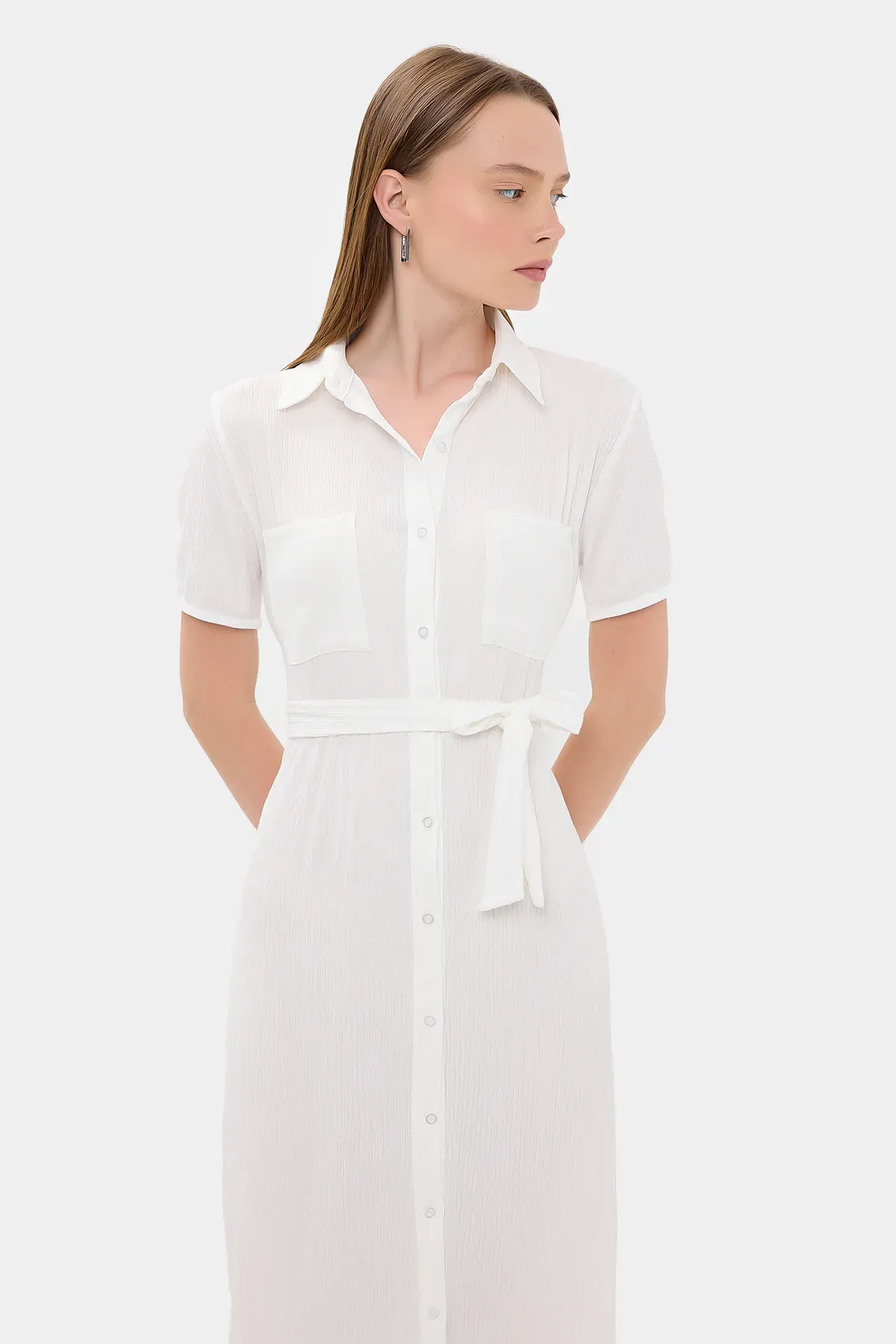 Midi Belted Shirt Dress with a Front Slit 2