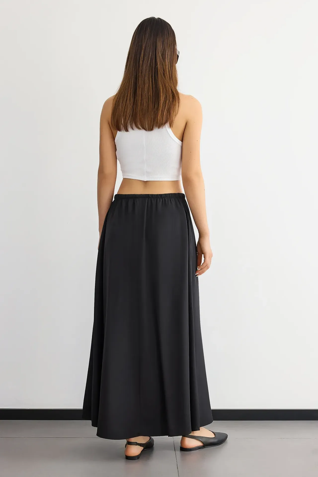 Mid-Rise Maxi Skirt with Drawstring