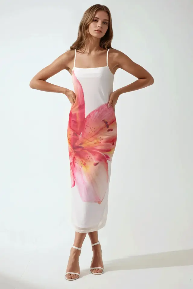 Square Collar Bodycon Dress with Floral Print