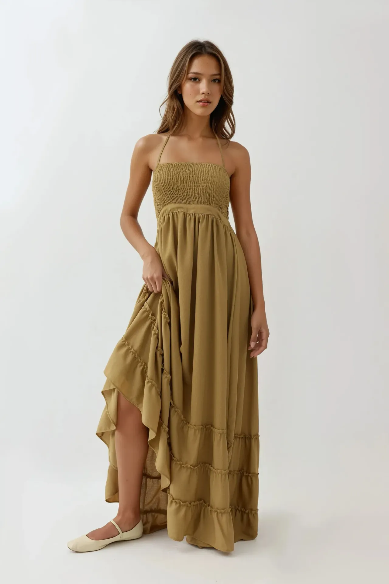 Textured Maxi Dress with Square Collar 6