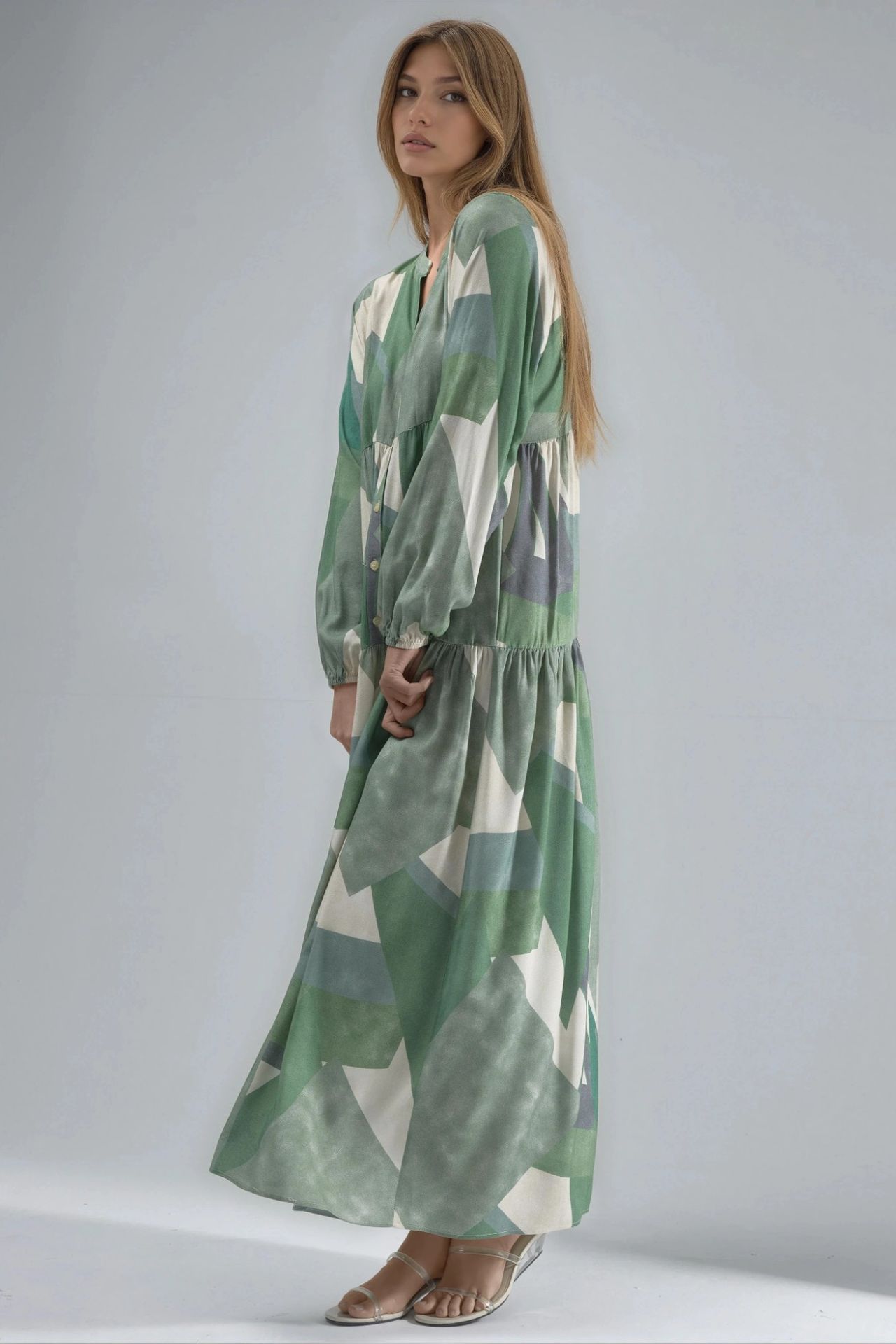 Printed Long Sleeve Viscose Maxi Dress  4