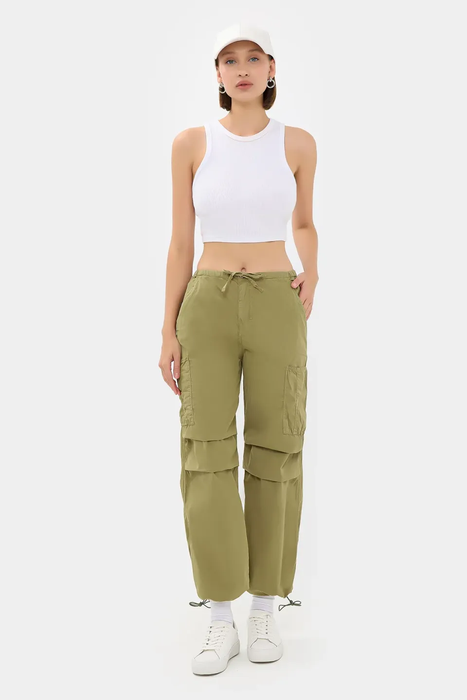 Mid Rise Drawstring Cargo Trousers