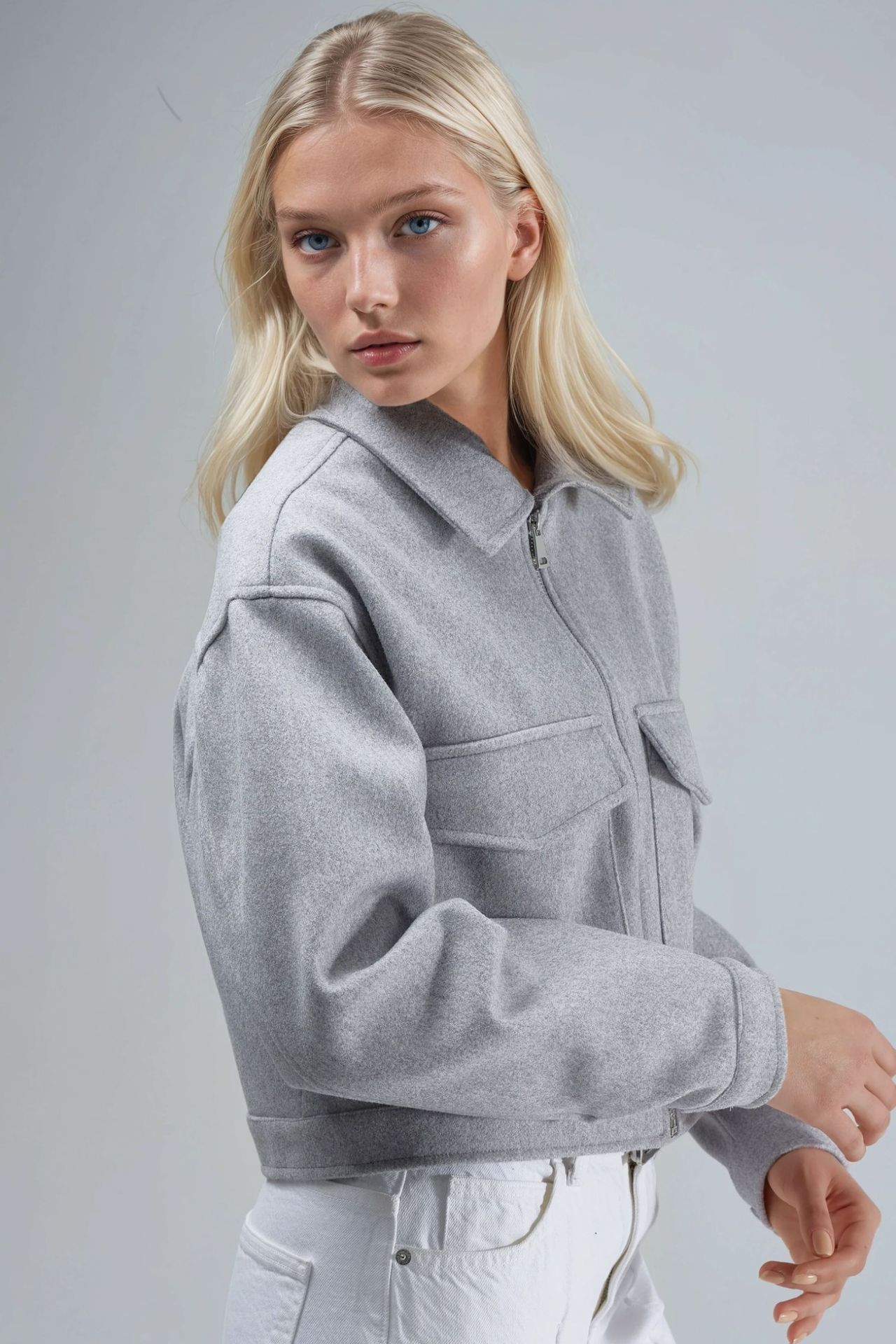 BUSEM Crop Gabardine Jacket with Zipper and Pocket 3