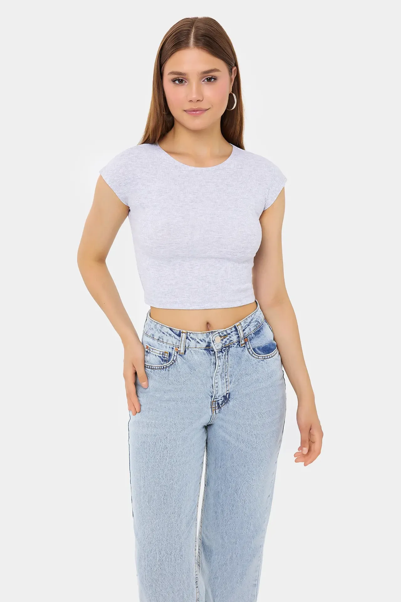 Basic Round Neck Short Sleeve Cropped Top