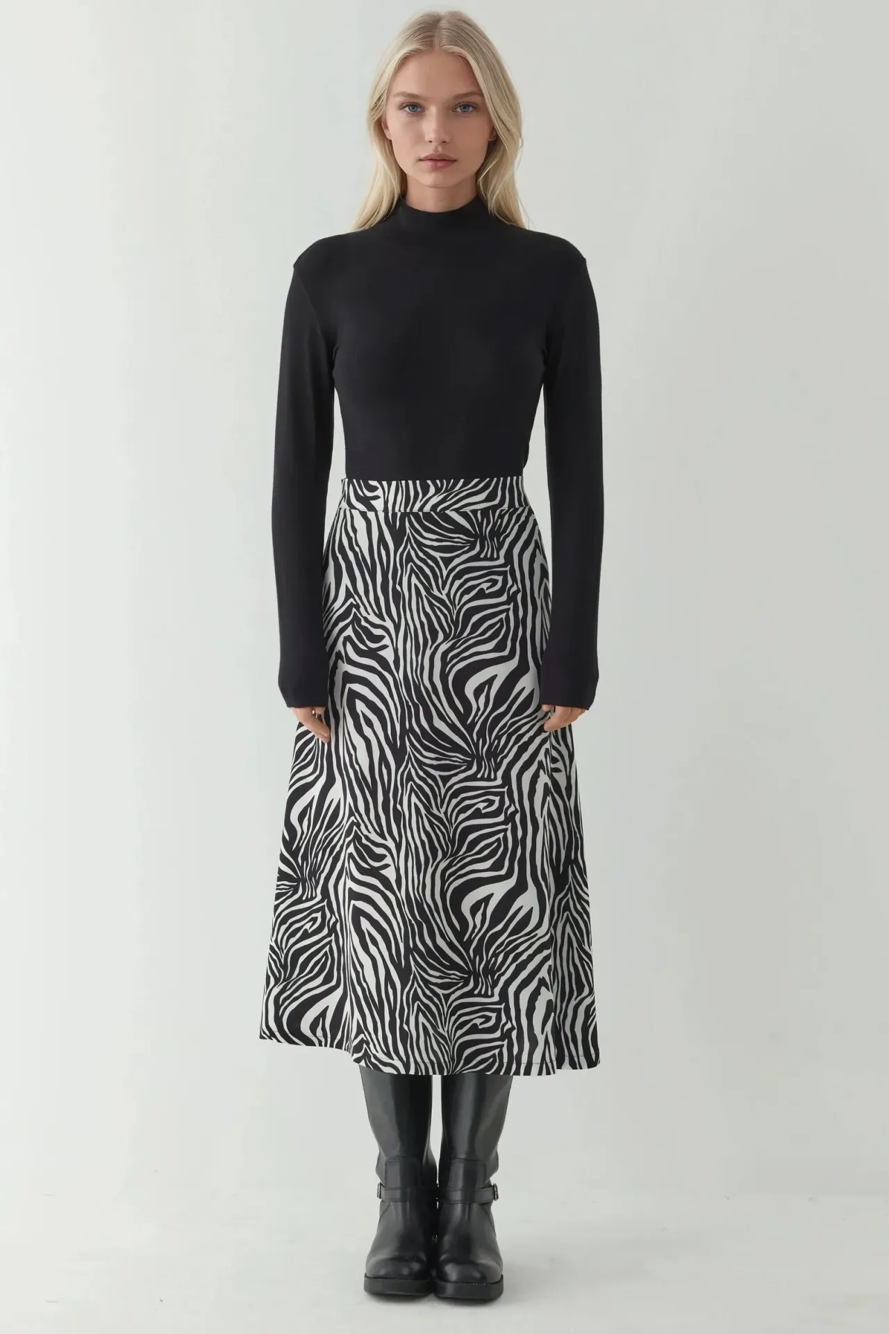 High Waist Zebra Print Midi Skirt 5
