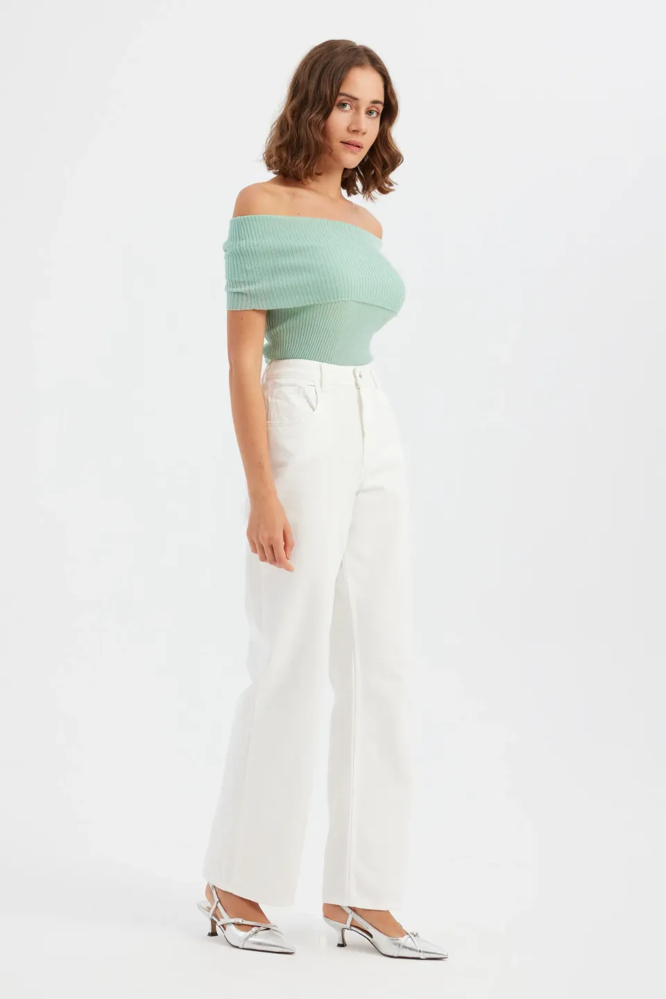 Knitted Ribbed Short-Sleeve Cropped Top