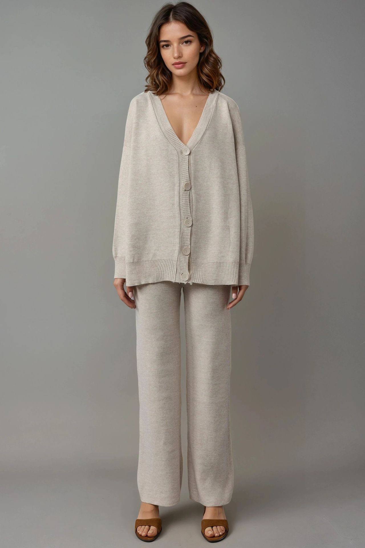 MY FASHION V-Neck Cardigan and Wide Leg Pants Knitwear Set 6