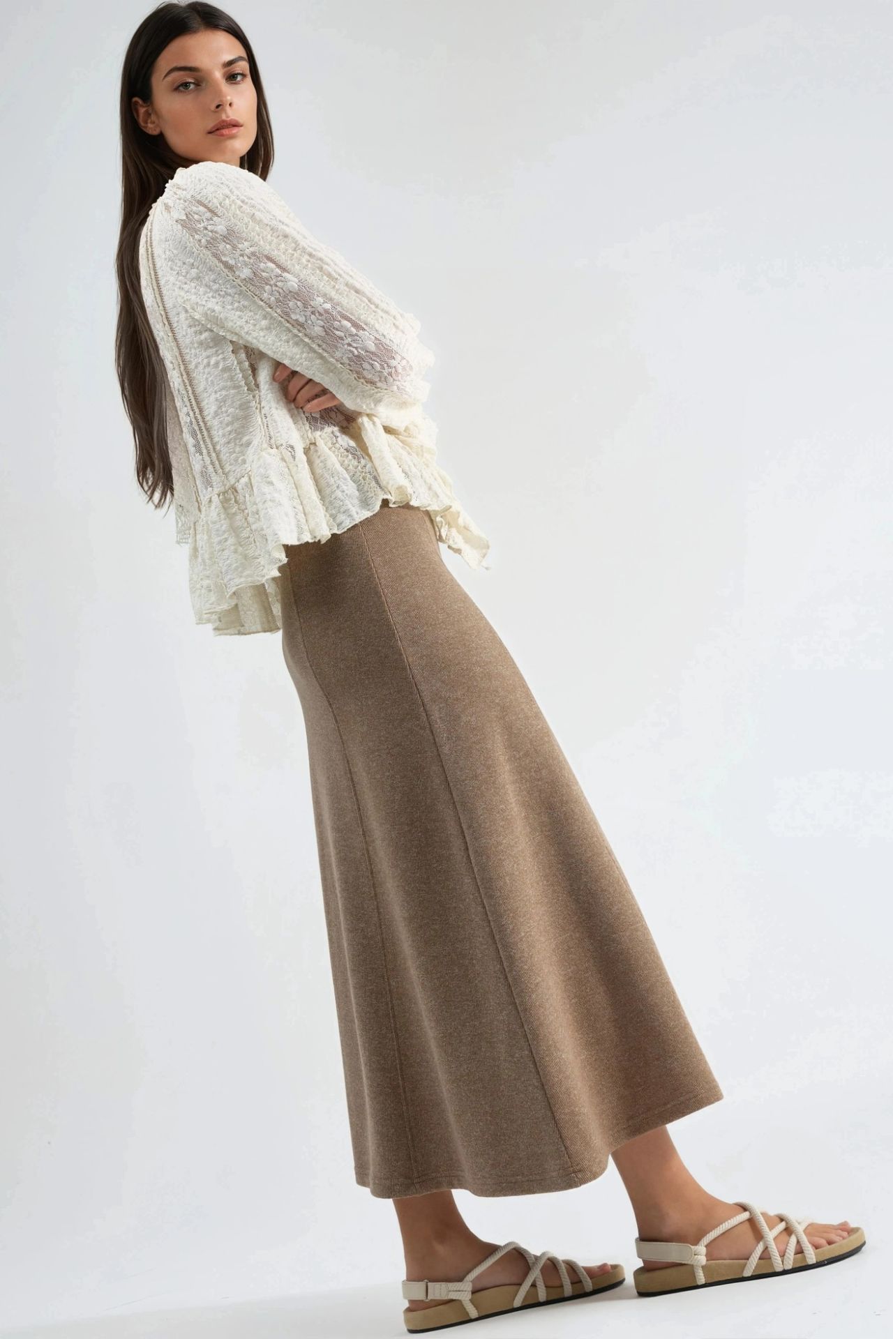 BUSEM Soft Textured A-Line Midi Skirt 2