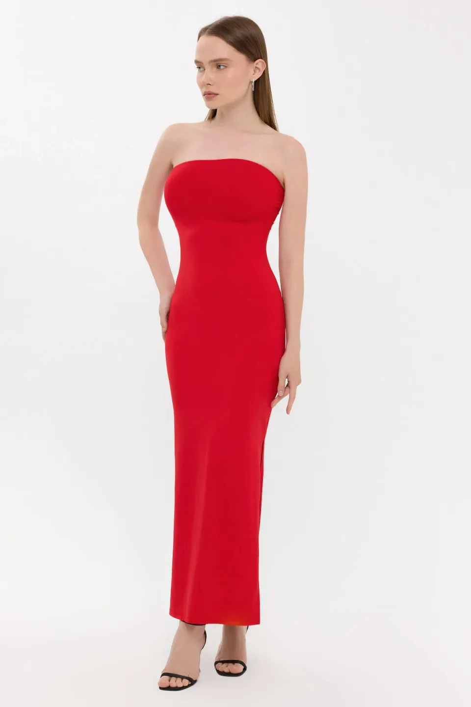 Strapless Bodycon Maxi Dress with Side Slit