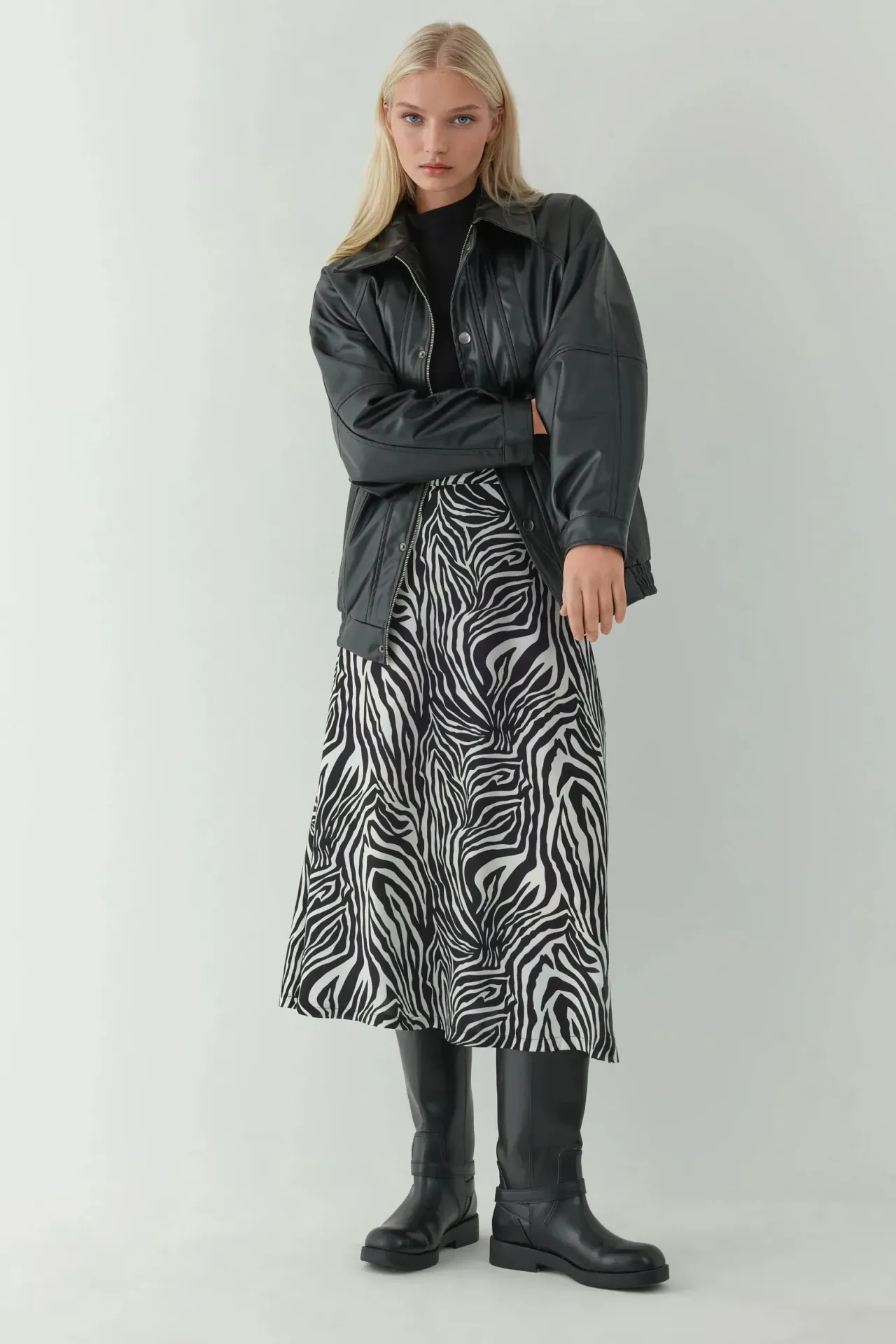 High Waist Zebra Print Midi Skirt 6