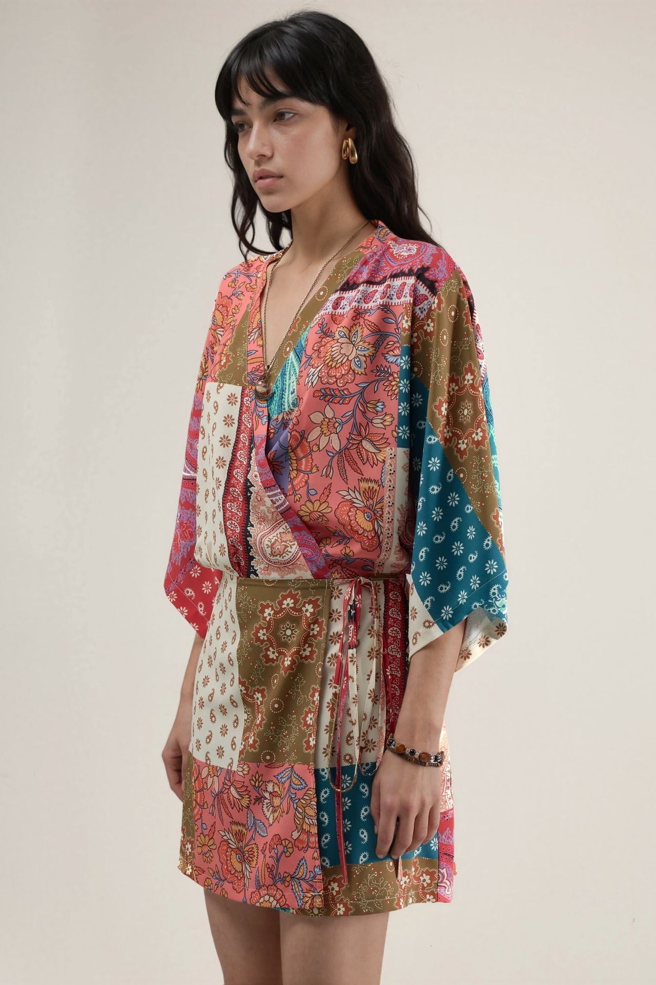 Ethnic Print Front-Tie Mini Dress 2