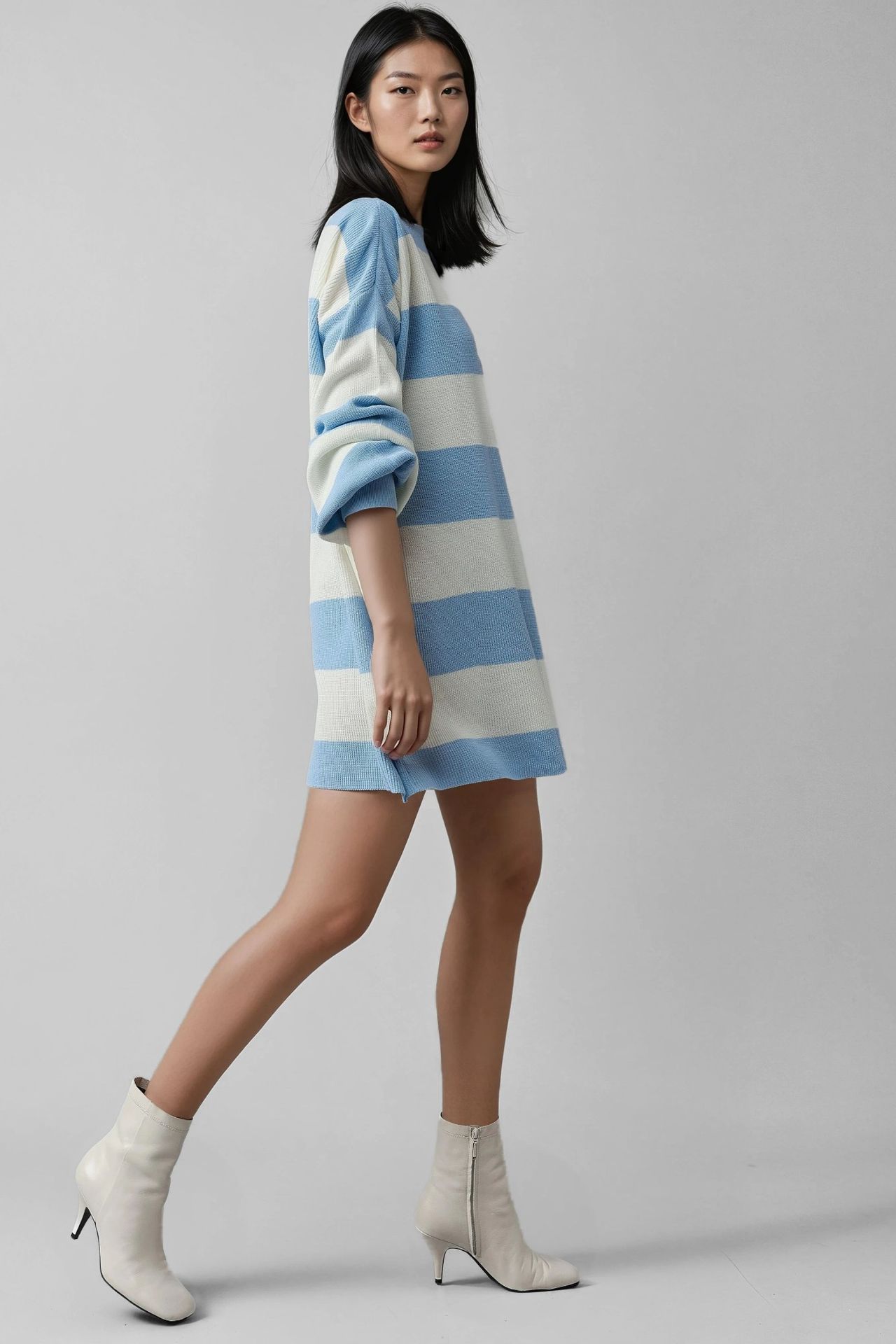MY FASHION Striped Mini Dress with Crew Neck 2