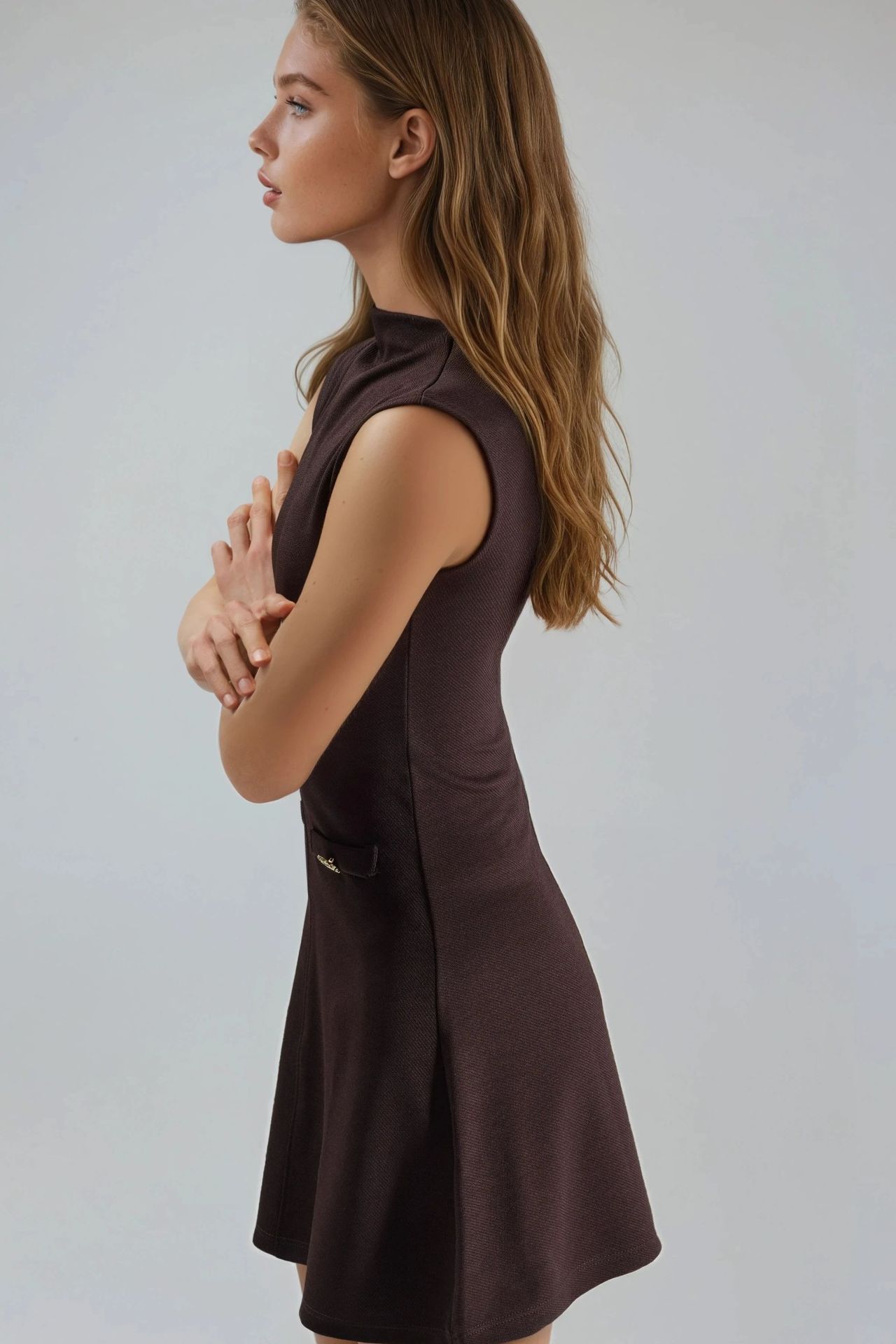 BUSEM Sleeveless A-Line Mini Dress With Mandarin Collar 4