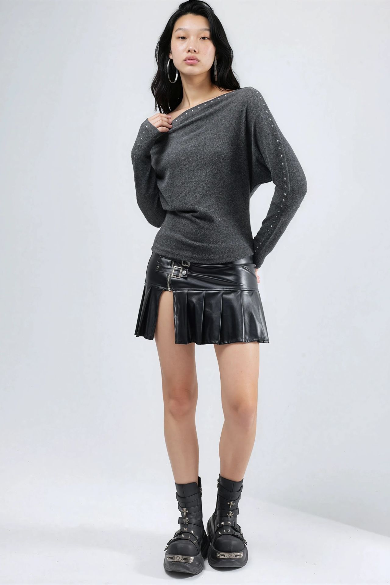 BUSEM Boat Neck Blouse with Stone Accessory 5