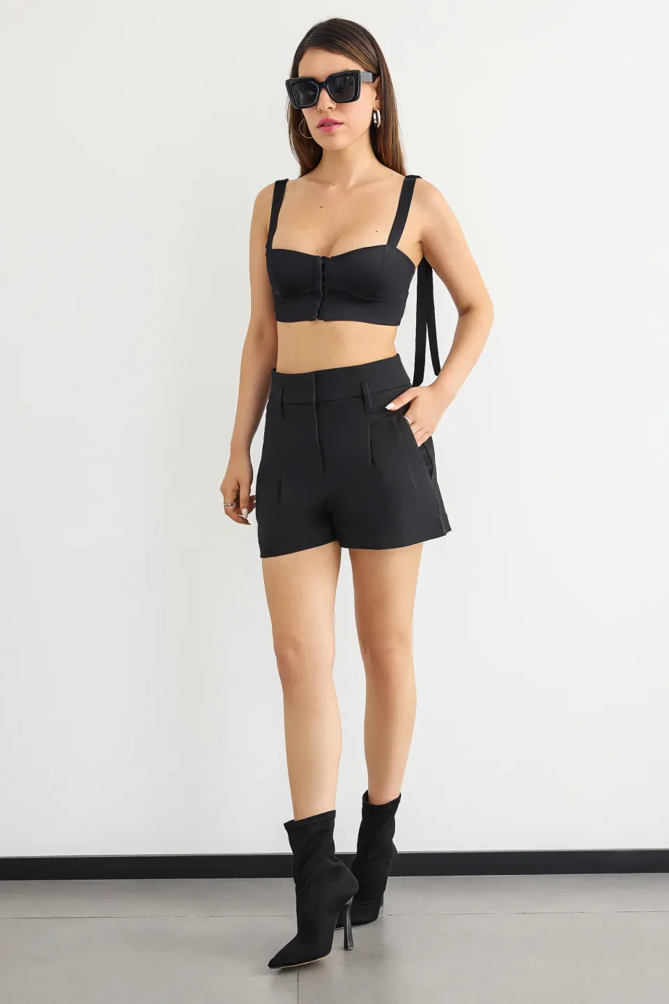 Pleated High-Waist Shorts