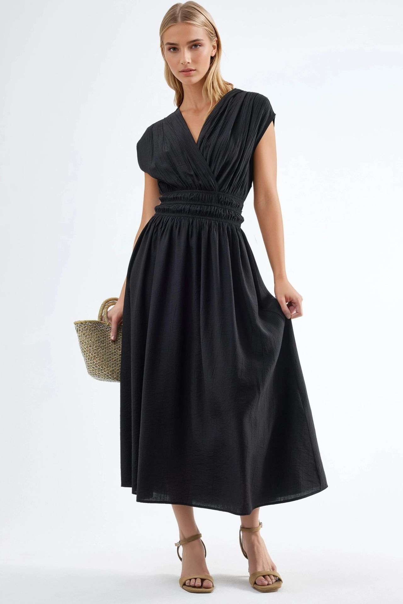 BUSEM Textured V-Neck Midi Dress 1