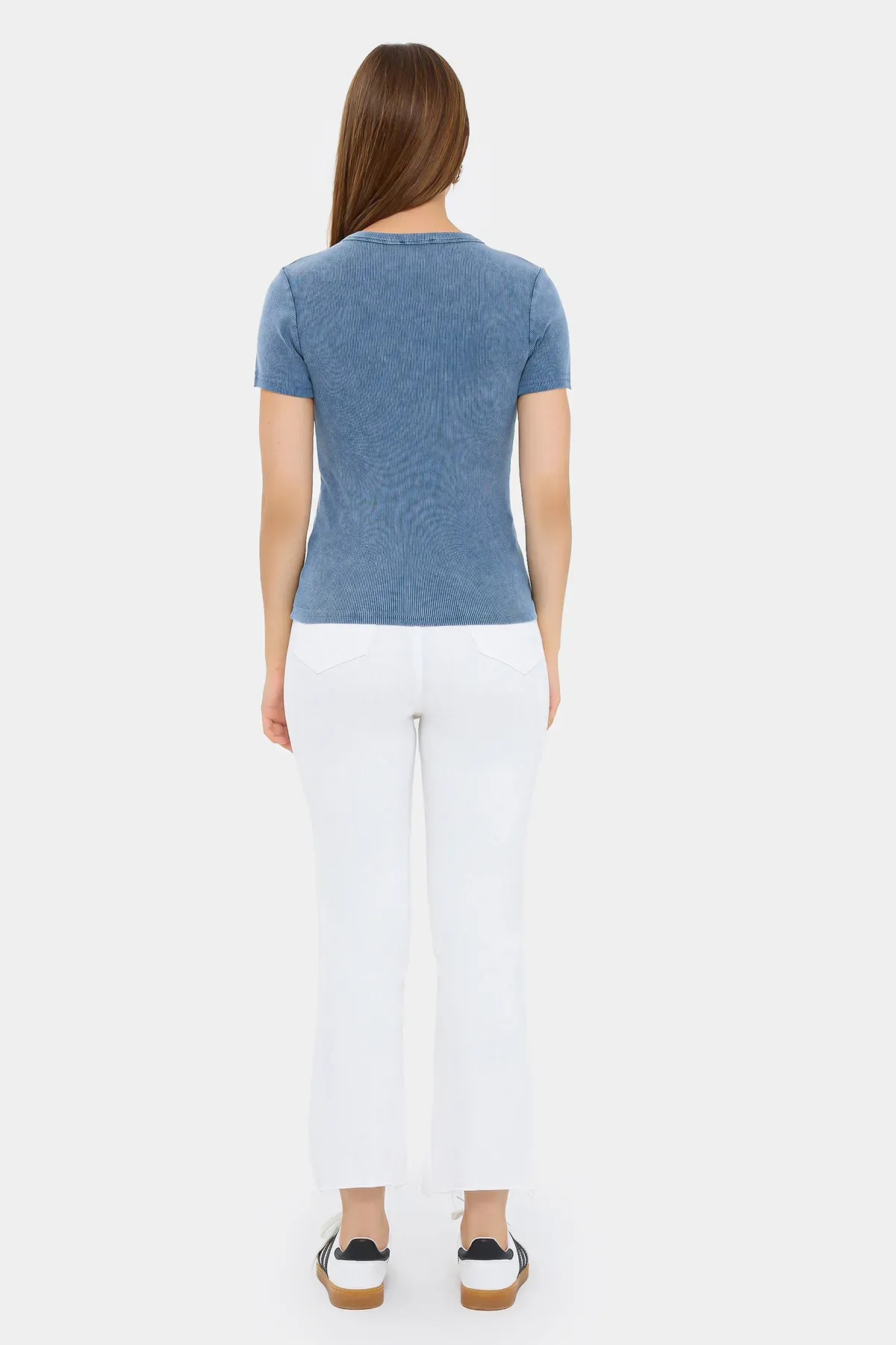 Short Sleeve Acid-Washed T-Shirt with Ribbed Round Neck 4