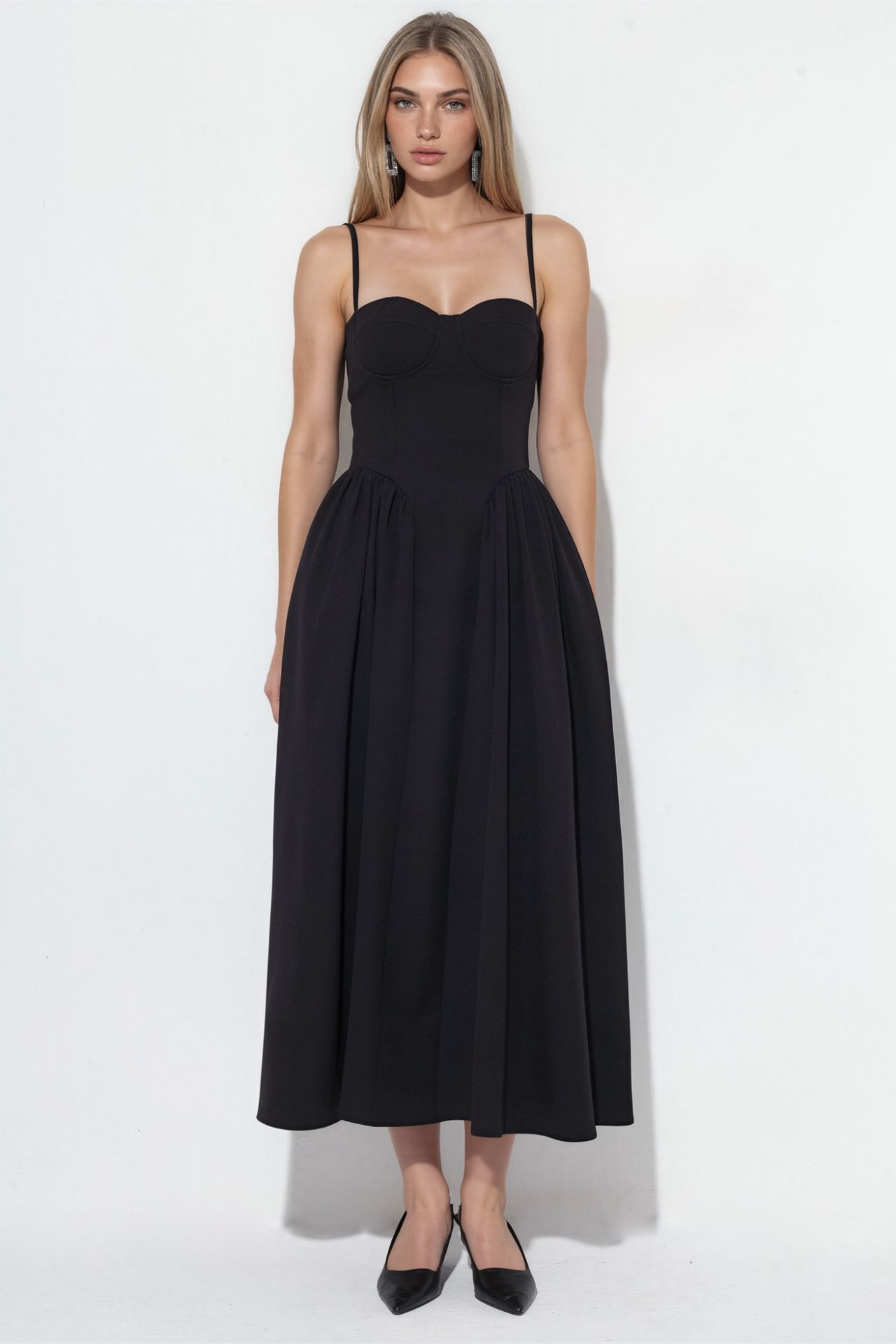 Solid Midi Dress With Heart Neckline 6