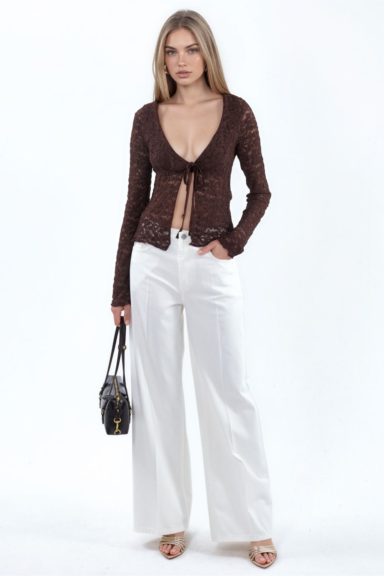 BUSEM Women’s lace woven jacket with tie front 4