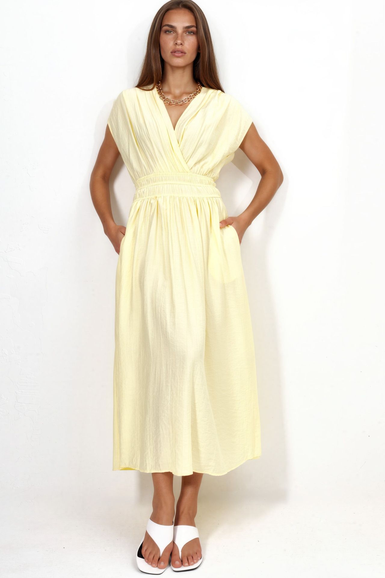 BUSEM Textured V-Neck Midi Dress 1