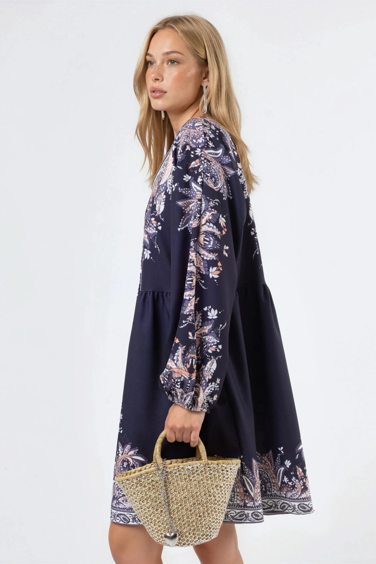MSN Belted Mini Dress with V-Neck in Paisley 2