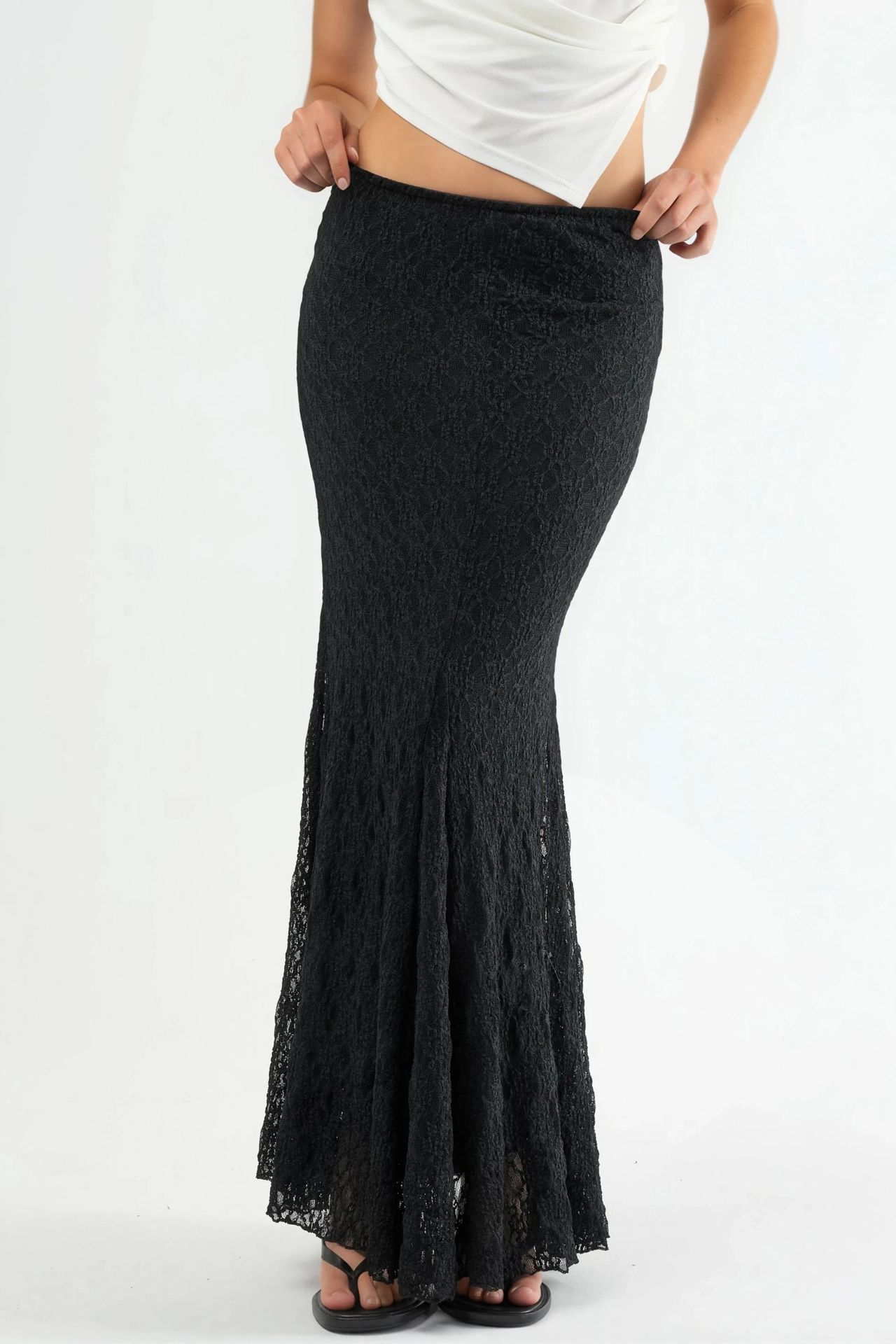 QU STYLE High Waist Lace Maxi Skirt with Slit 3